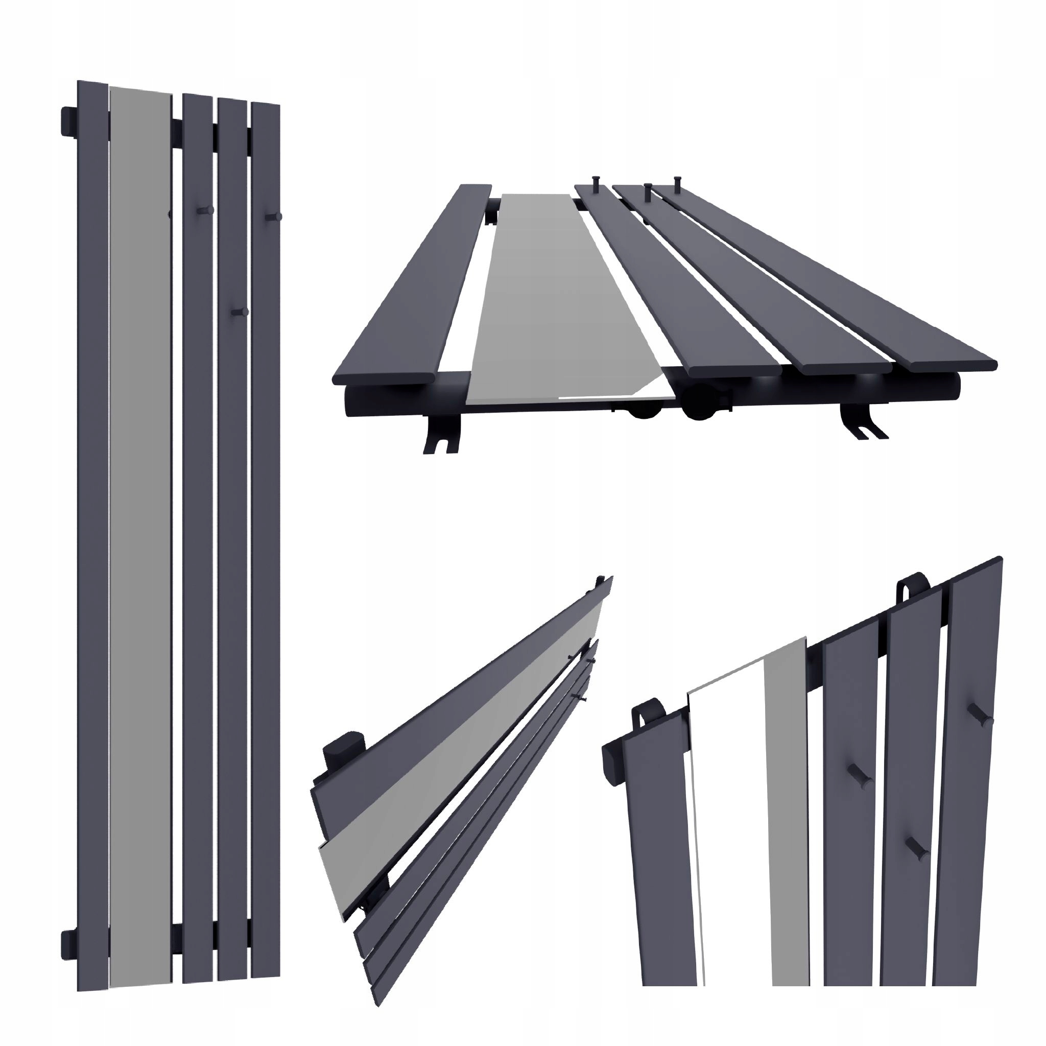 Dekorativní radiátor s věšáky zrcadlo Bello Hook Mirror 160x52 Grafit