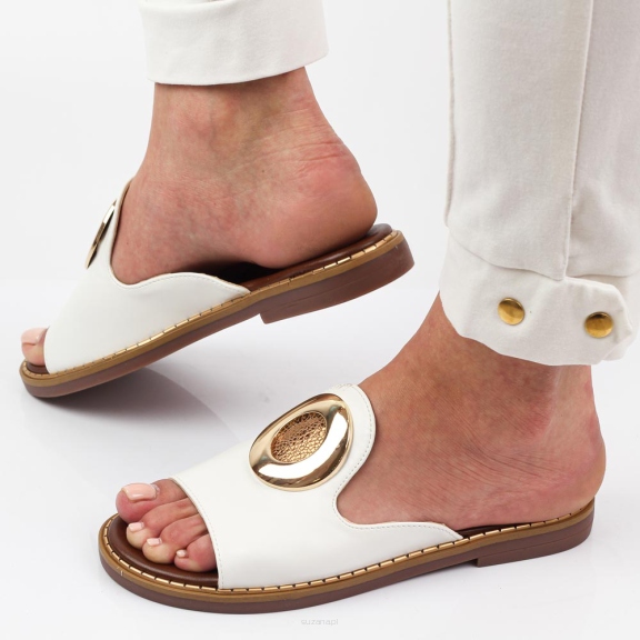 Białe klapki damskie M.Daszyński 2266-5 r39 Oryginalne opakowanie producenta pudełko