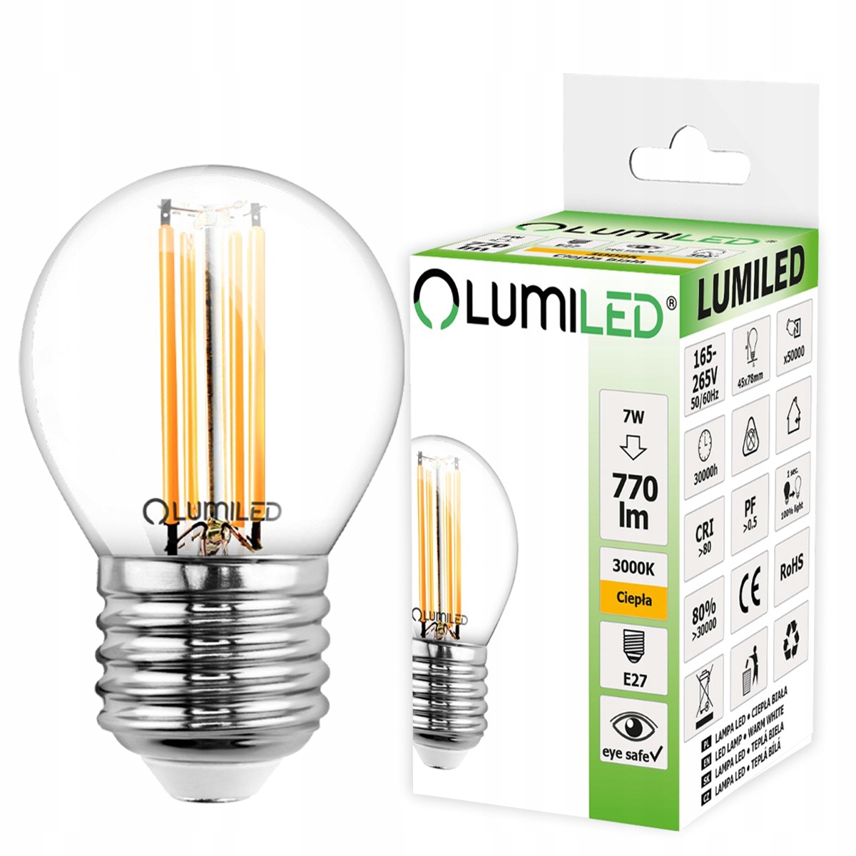 

Żarówka Led Kulka E27 7W 3000K Filament Lumiled