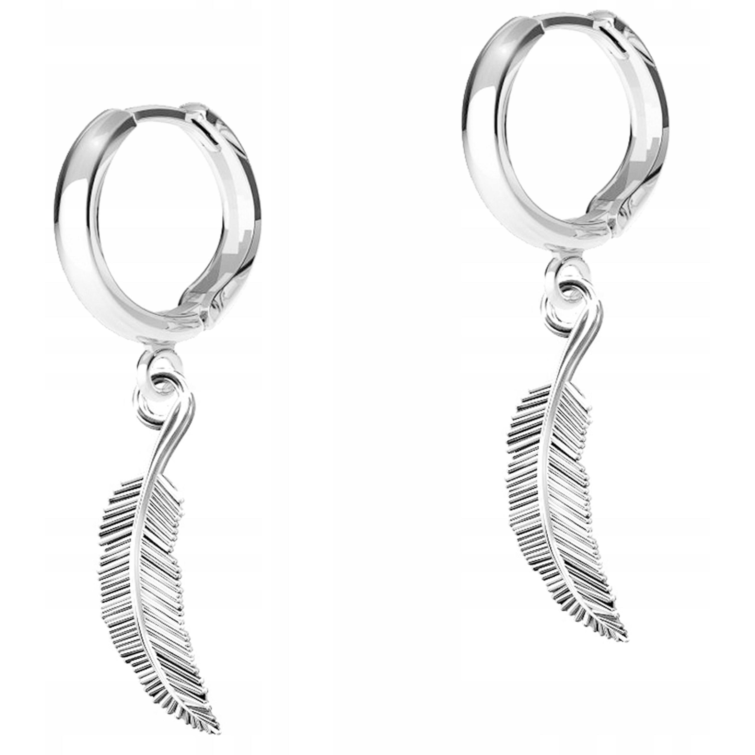 Stříbrné Náušnice Ozdobné peří s peřím List Stříbro 925