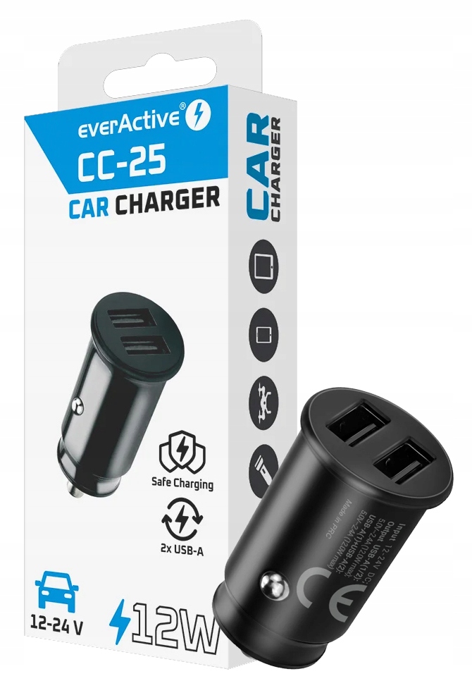 Szybka Ładowarka Samochodowa Everactive CC-25 Usb 12W 5V 2.4A