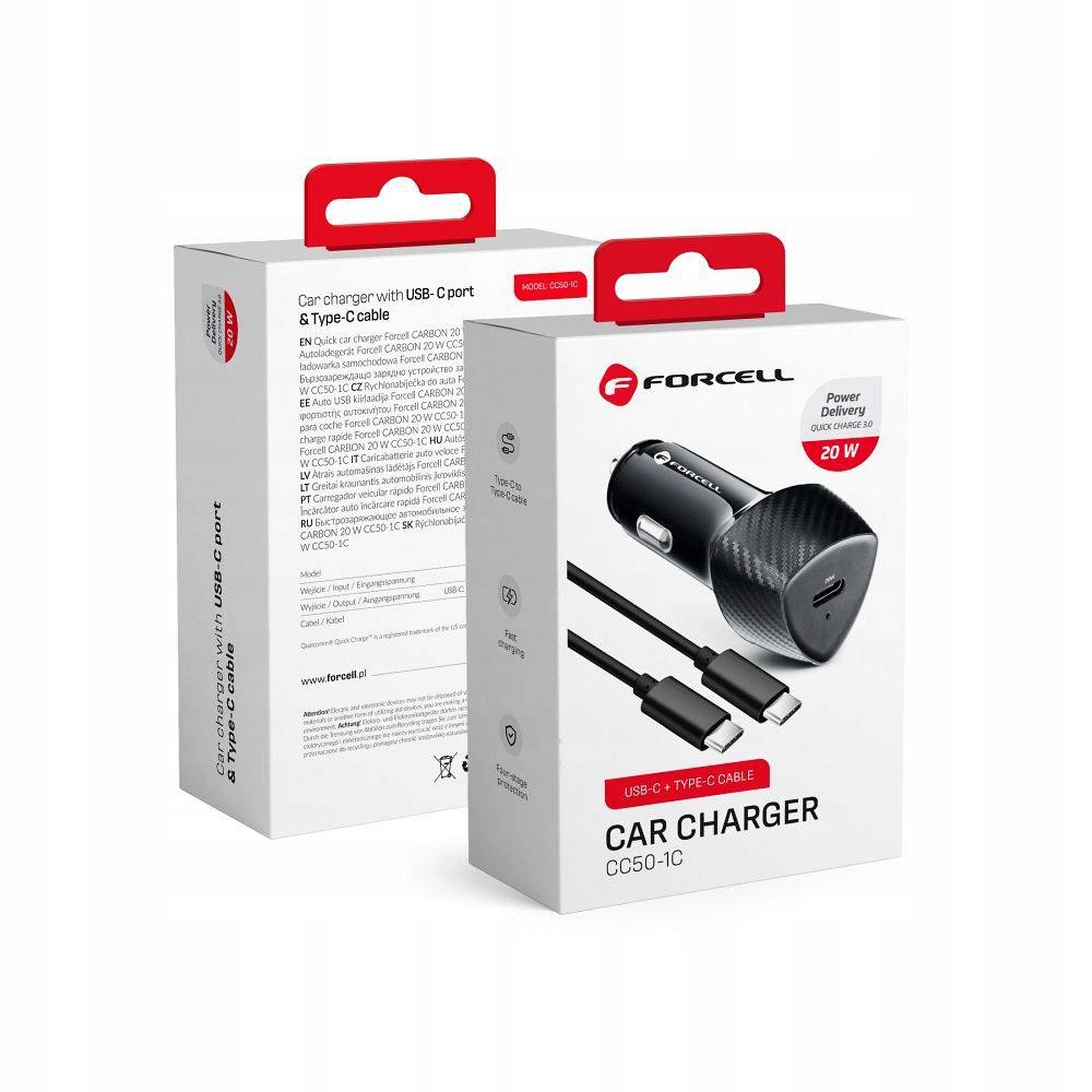 Forcell Carbon Ładowarka Samochodowa Typ C 3.0 Pd20W Cc50-1C 20W Kabel