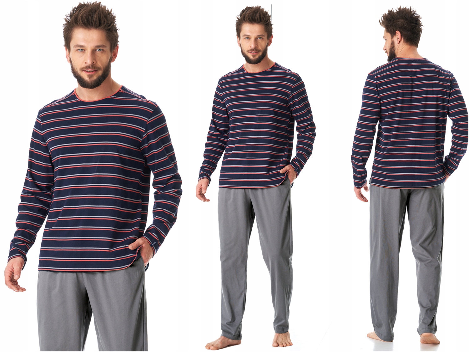 Pánské bavlněné pyžamo s pruhovanou halenkou, velikost XL
