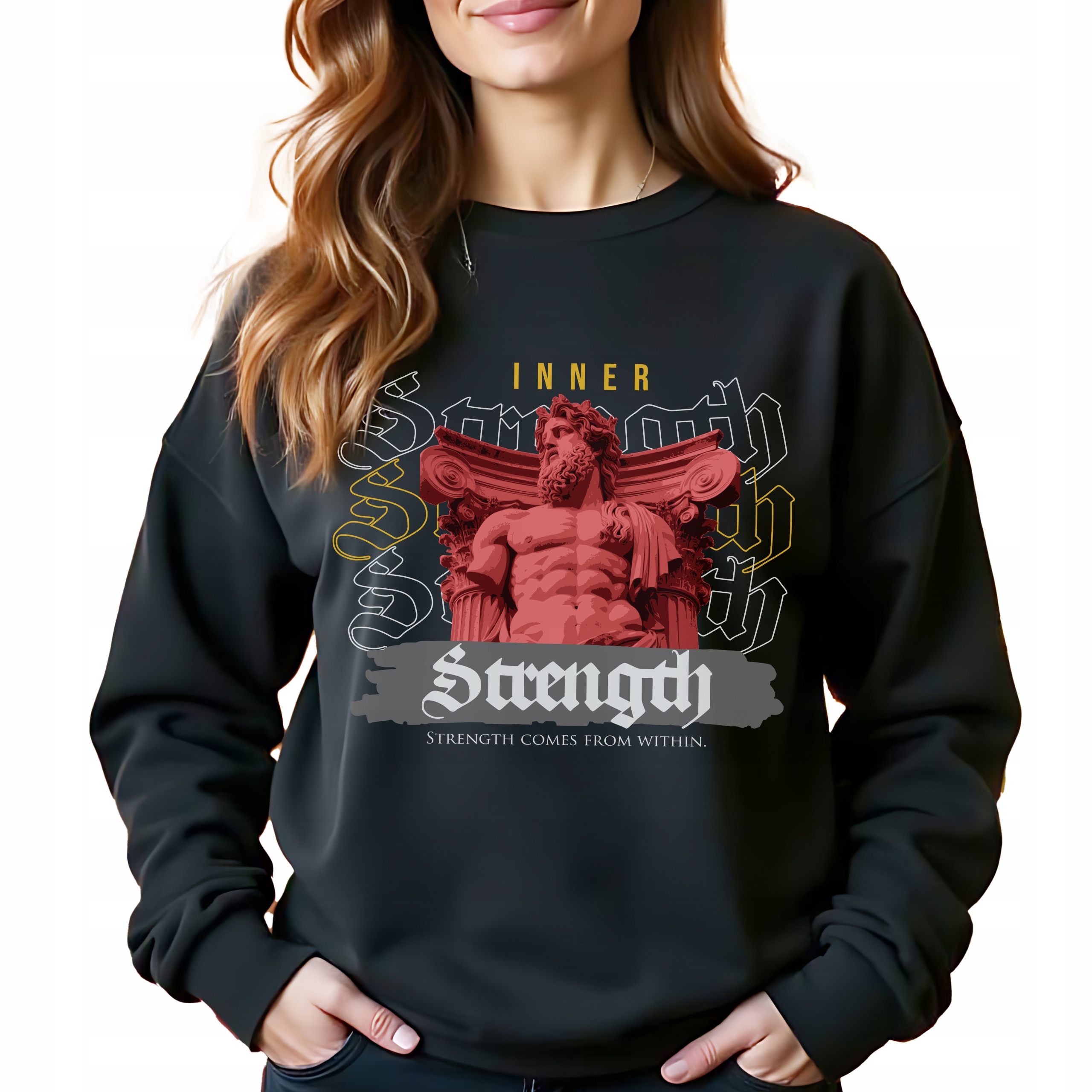 Černá bavlněná stylová Mikina Strength Bez Kapuce jako Dárek Velikost L