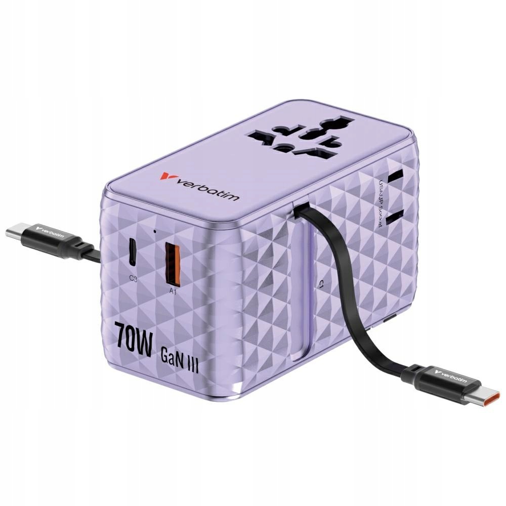 Verbatim Adapter podróżny Eu/uk/us GaN 1xUSB-C/1xUSB-A/2xUSB-C Pd 70W