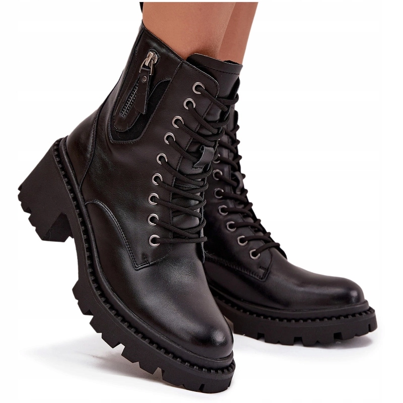 Dámské Kotníkové Boty Kůže Podpatek Zateplená Kostka Vinceza 86418 Černá 38