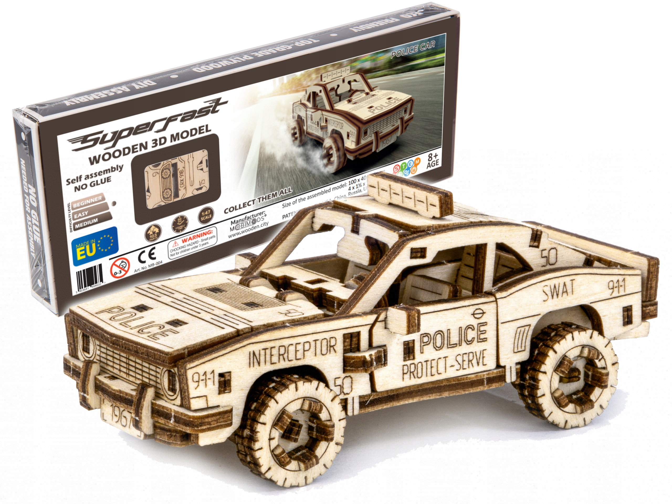 

Drewniane Puzzle 3D Mechaniczny Samochód Policyjny