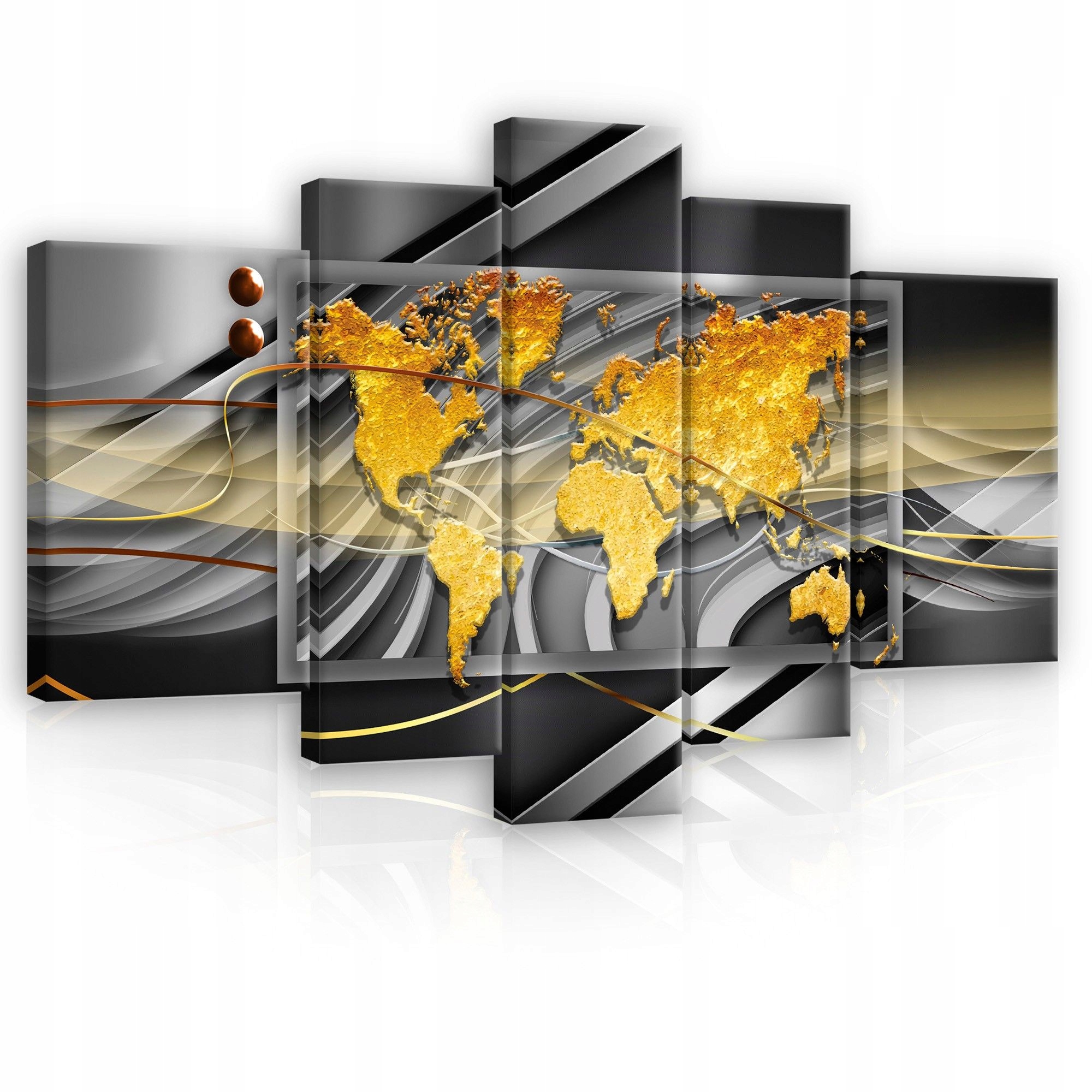 Obraz 170x100 modulárna mapa sveta zlato abstrakcia moderný štýl