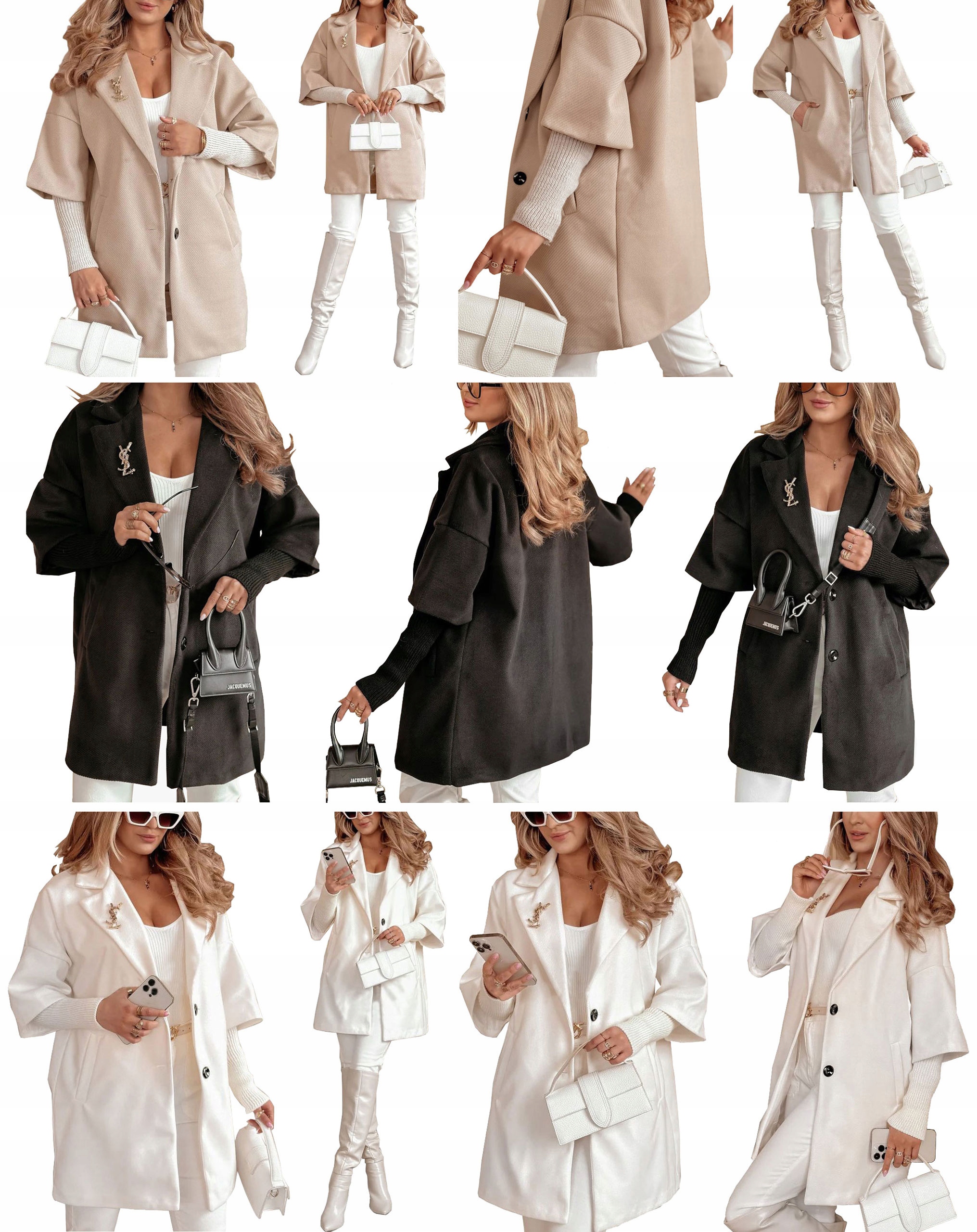 PŁASZCZ GRZYBEK PŁASZCZYK RĘKAWY ZE ŚCIĄGACZEM OVERSIZE KURTKA PREMIUM U Rękaw długi rękaw