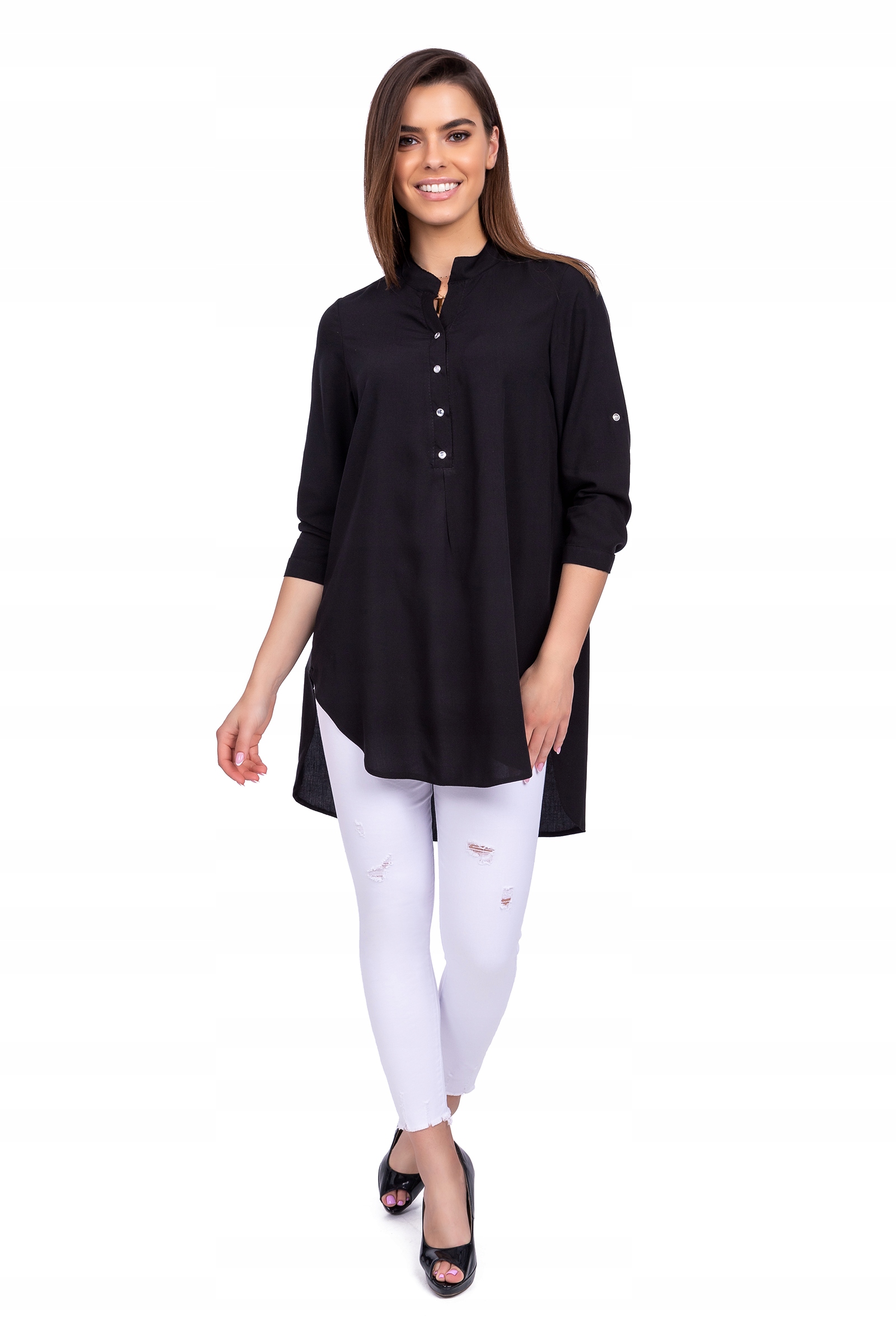 LUŹNA ASYMETRYCZNA DŁUGA KOSZULA czarna R - 50 Marka Imperial