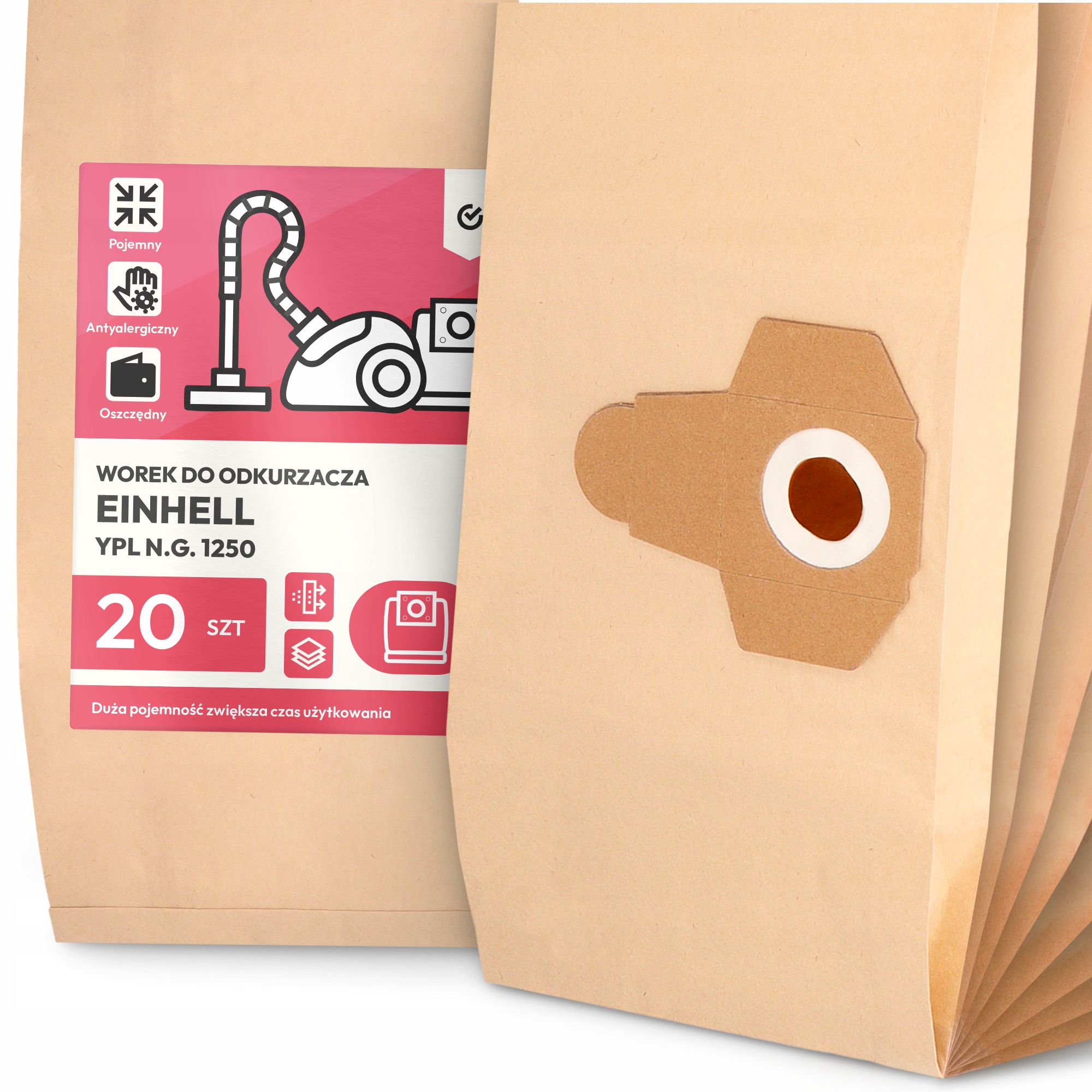 20 x Sáček Do Vysavače Einhell Ypl N.g. 1250 Papírový Velký Silný Sáčky 2A