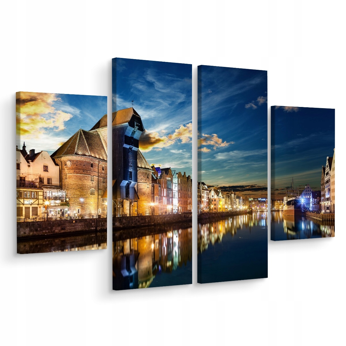 Obraz Gdaňsk Město Řeka v noci 4-Díly 3D 200x150