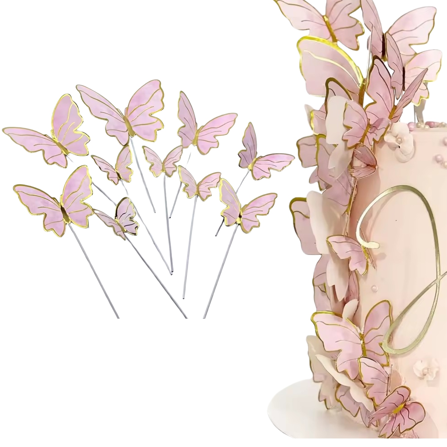 Топпер торт украшения бабочки розовый BABY SHOWER год рождения 10 шт