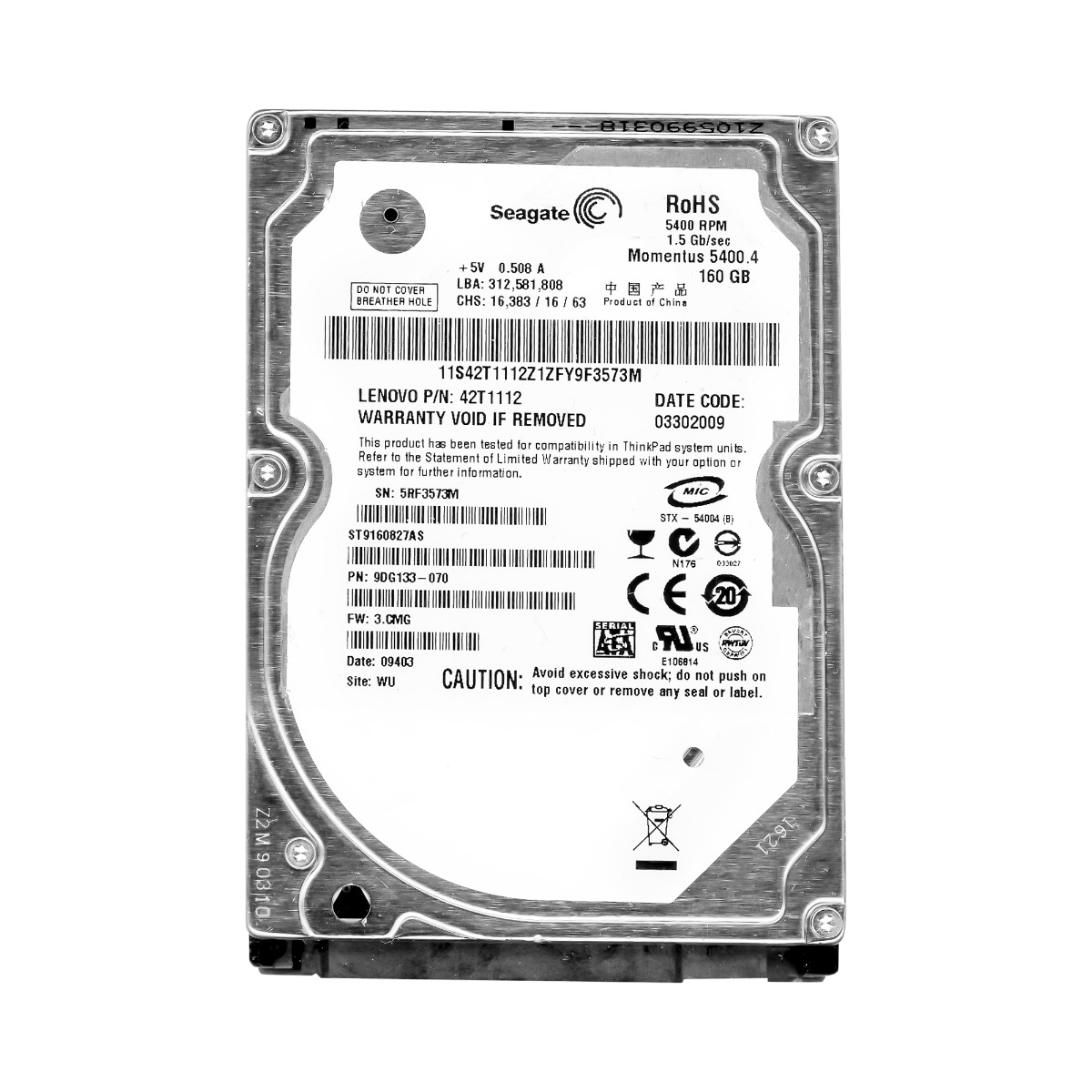 Seagate 160GB 5.4k 8MB Sata II 2.5'' ST9160827AS