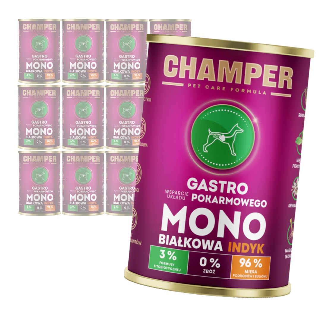 Champer Gastro 12x400g Monobiałkowa Mokra Karma Dla Psa Z Indykiem
