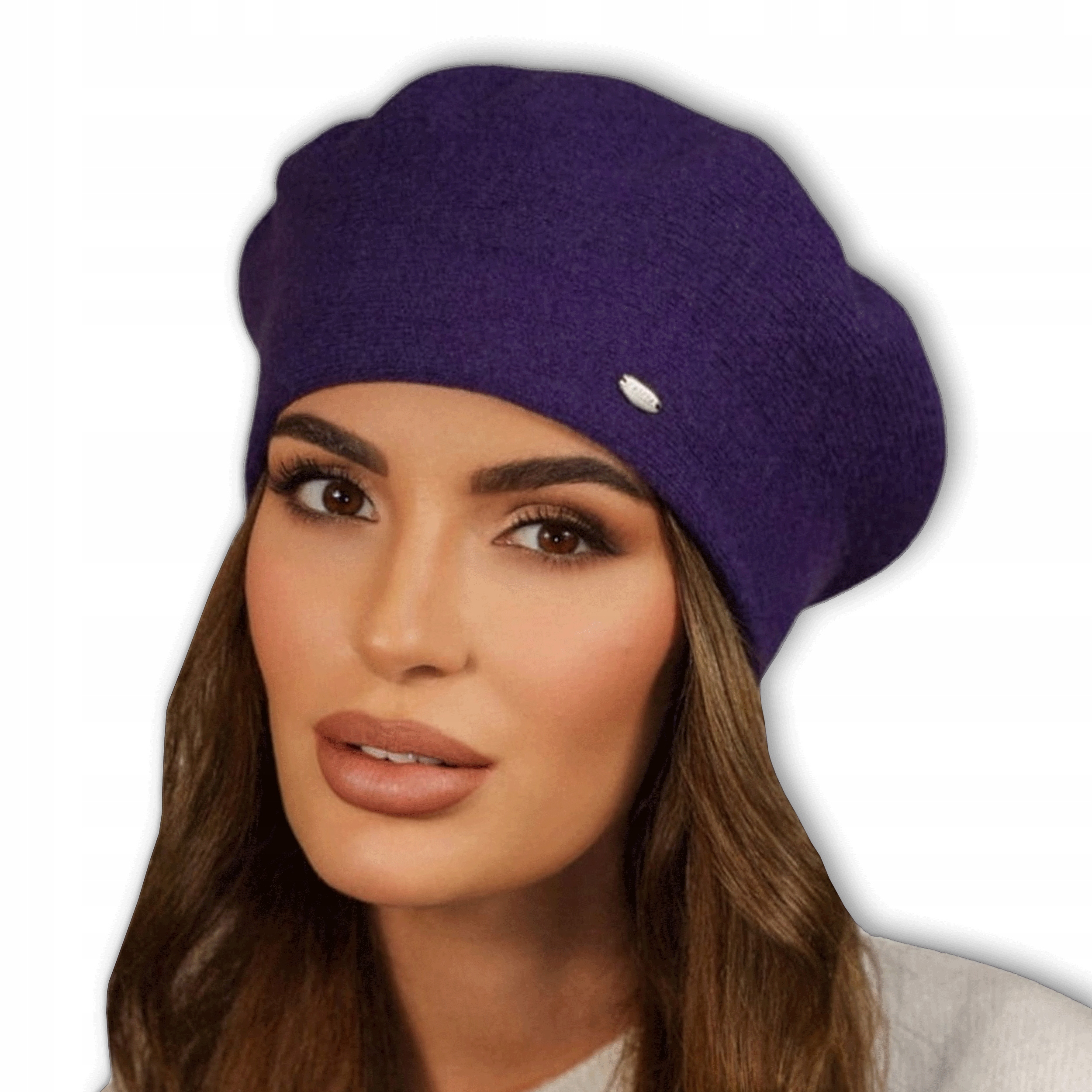 Fialový dámský elegantní vlněný Beret na vysoké noze Polský Kiang