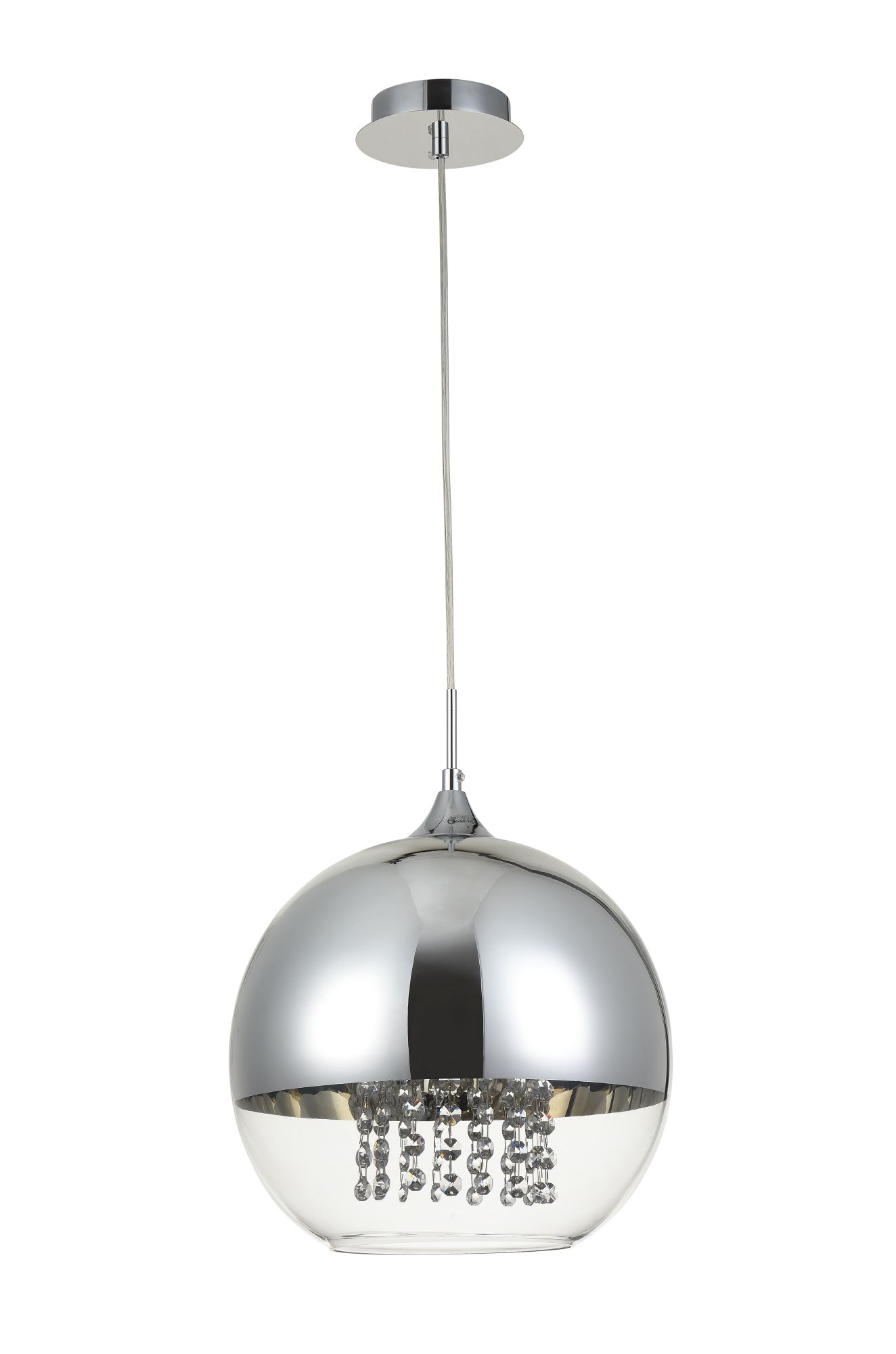 Závesná lampa chrómová, sklenená, guľová s glamour kryštálikmi 30 cm Maytoni