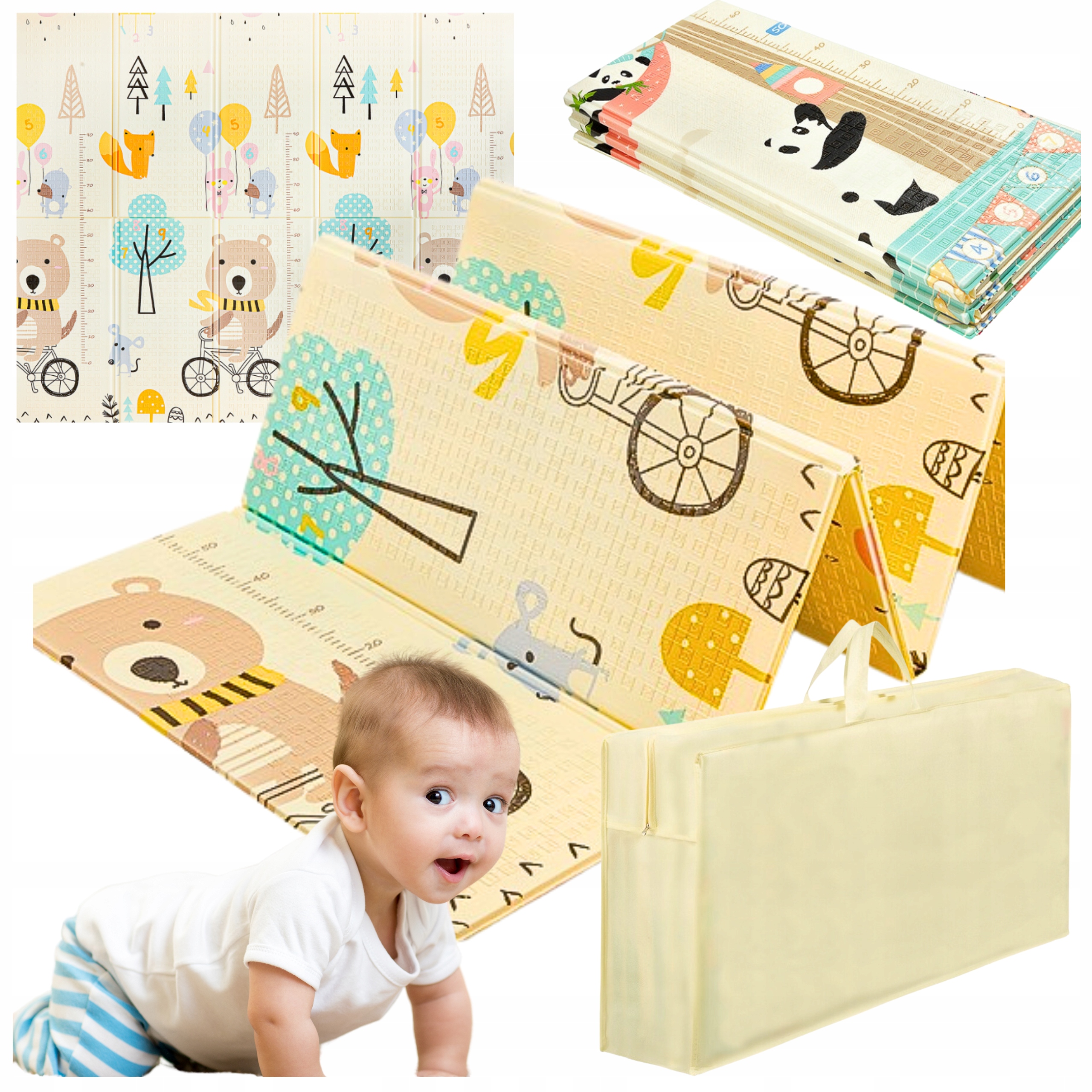 MATA EDUKACYJNA WOODOODPORNA SKŁADANA PIANKOWA DWUSTRONNA DLA NIEMOWLĄT