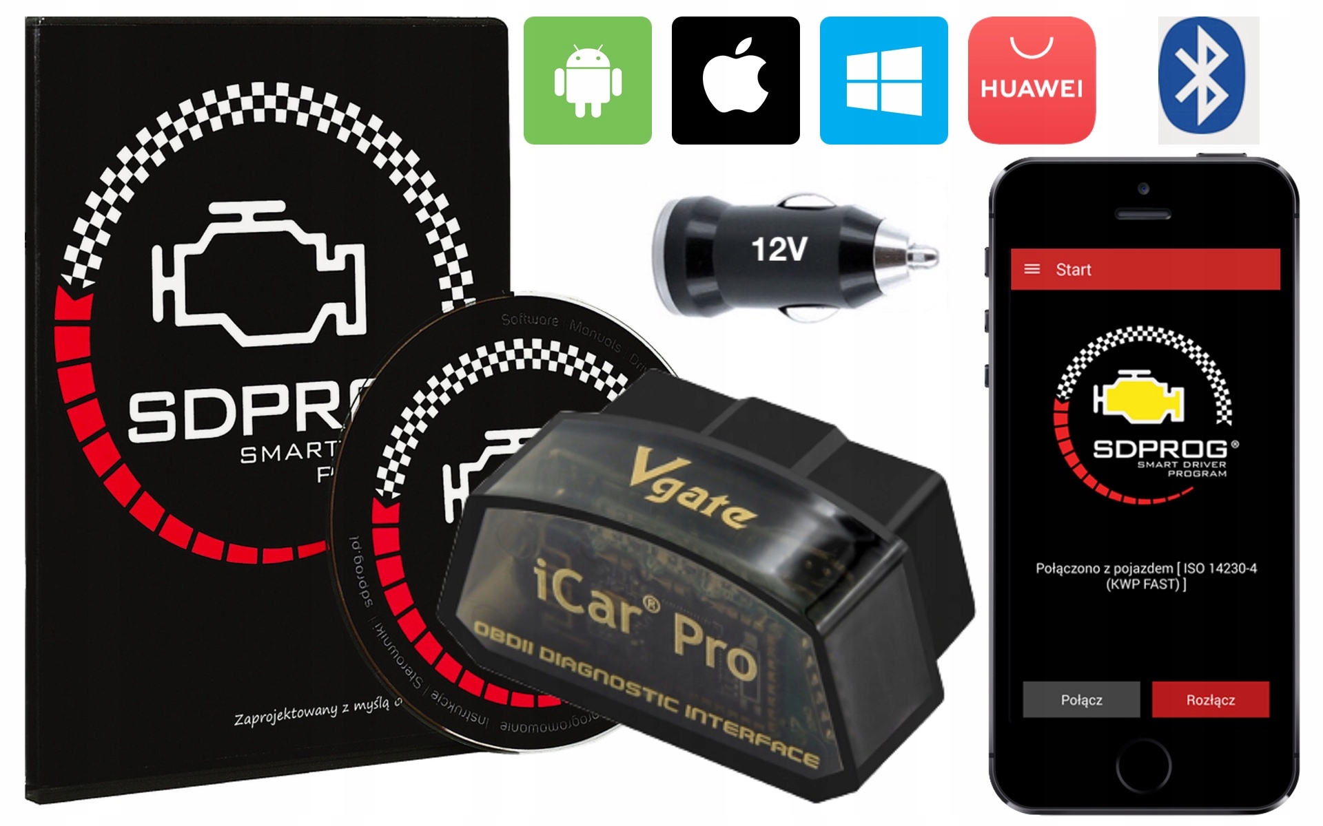 INTERFEJS iCAR PRO BT4 OBD2 ELM327 SDPROG Ładowark Marka SDPROG
