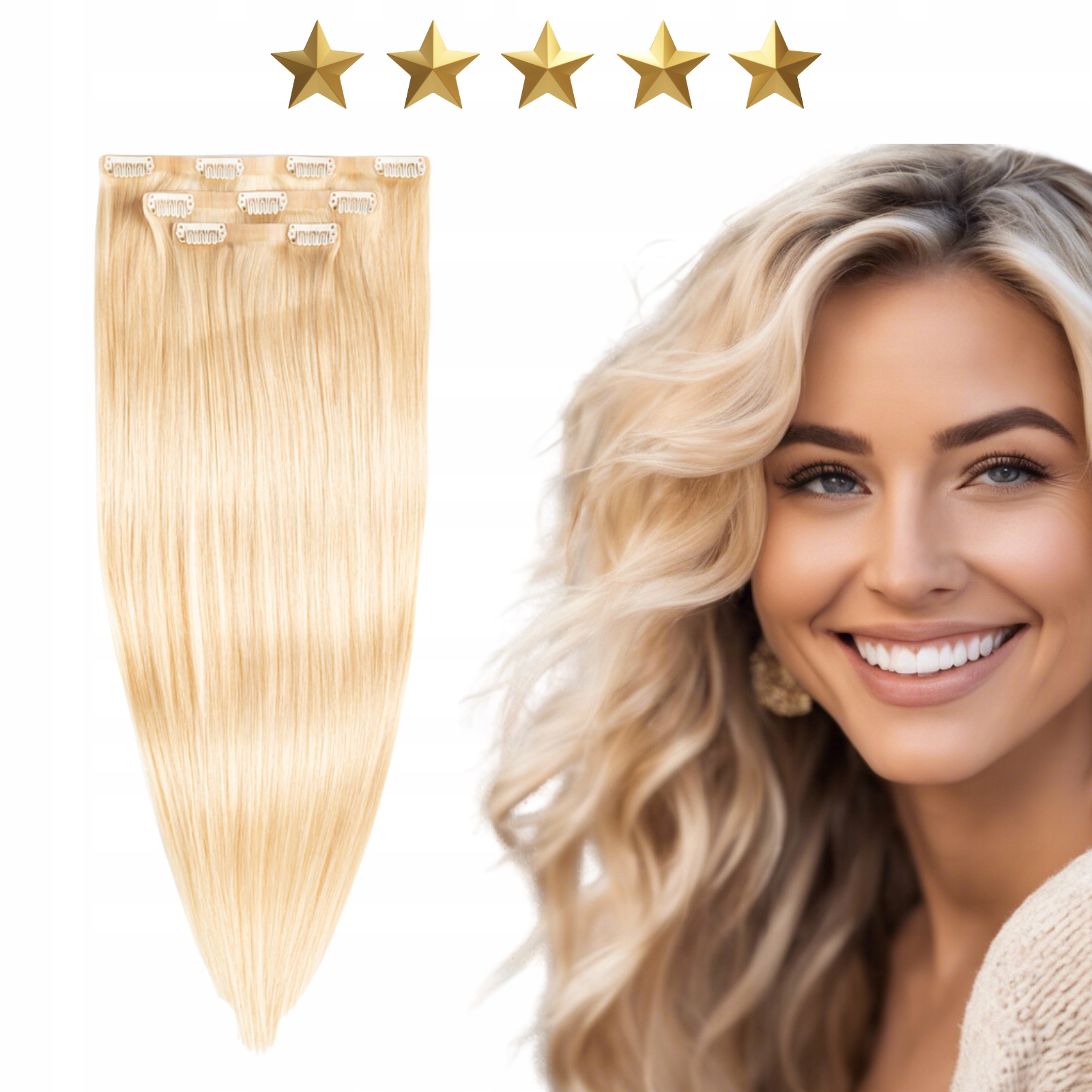 Přírodní příčesek do vlasů bezešvé Clip In 50 cm 60 g #24 Slunečná blond