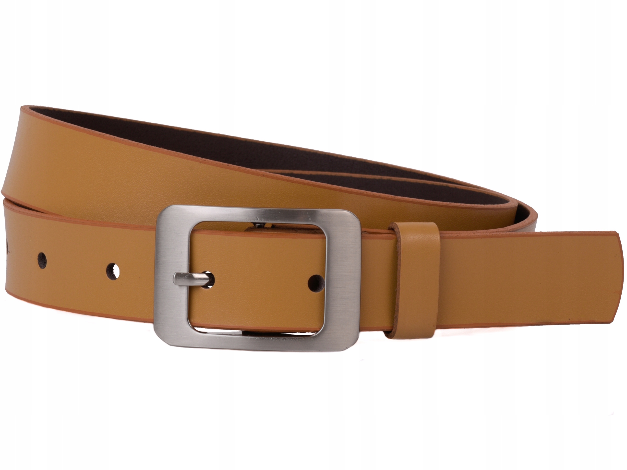 SKÓRZANY Pasek damski 3cm Musztarda