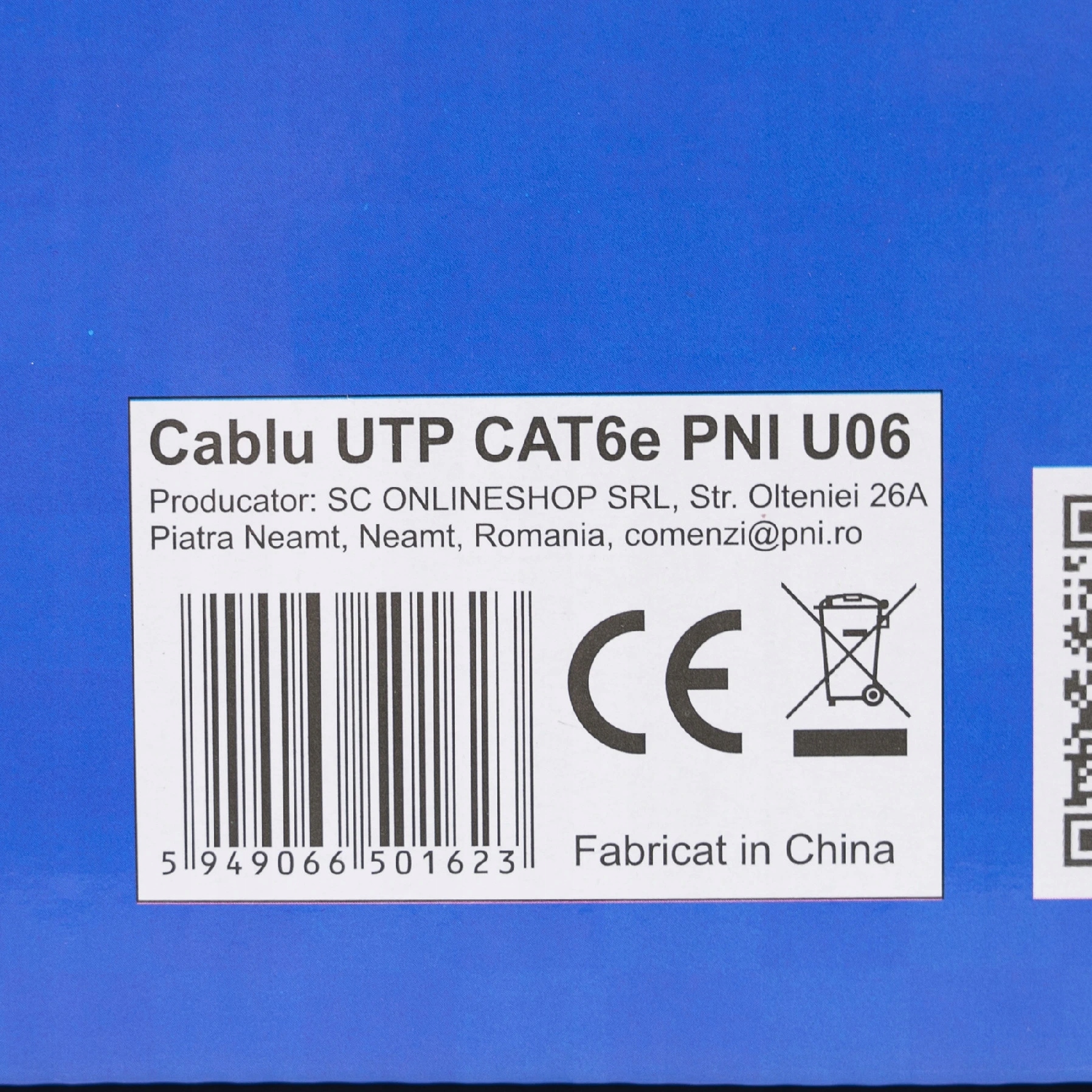 Kábel Utp CAT6 Pni U06 so 4 pármi točených vodičov 0,50 mm Cca, pre interne