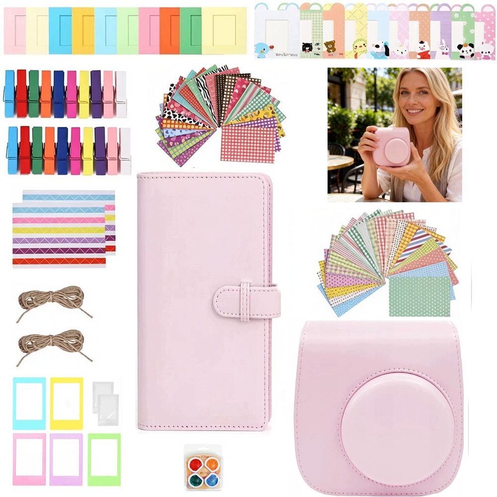 Sada Pouzdro Pro Fujifilm Instax Mini 12 11 10 9 8, Doplňky K Fotoaparátu, Růžová
