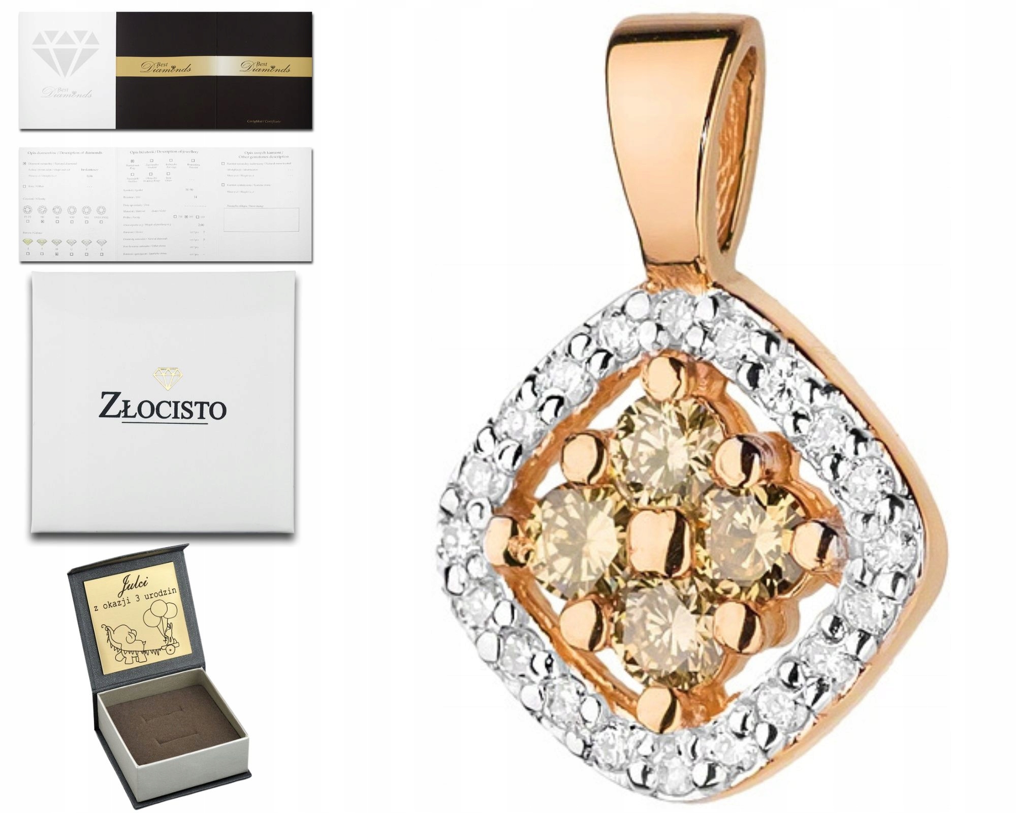 Přívěsek Z Růžového Zlata S Hnědými Brilianty