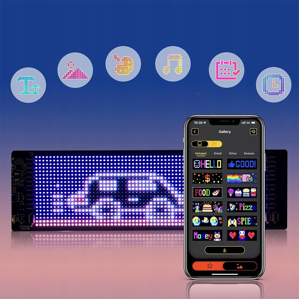 ELASTYCZNY EKRAN REKLAMOWY LED SAMOCHODU APP BLUETOOTH INTELIGENTNY EKRAN Długość 37.4 cm