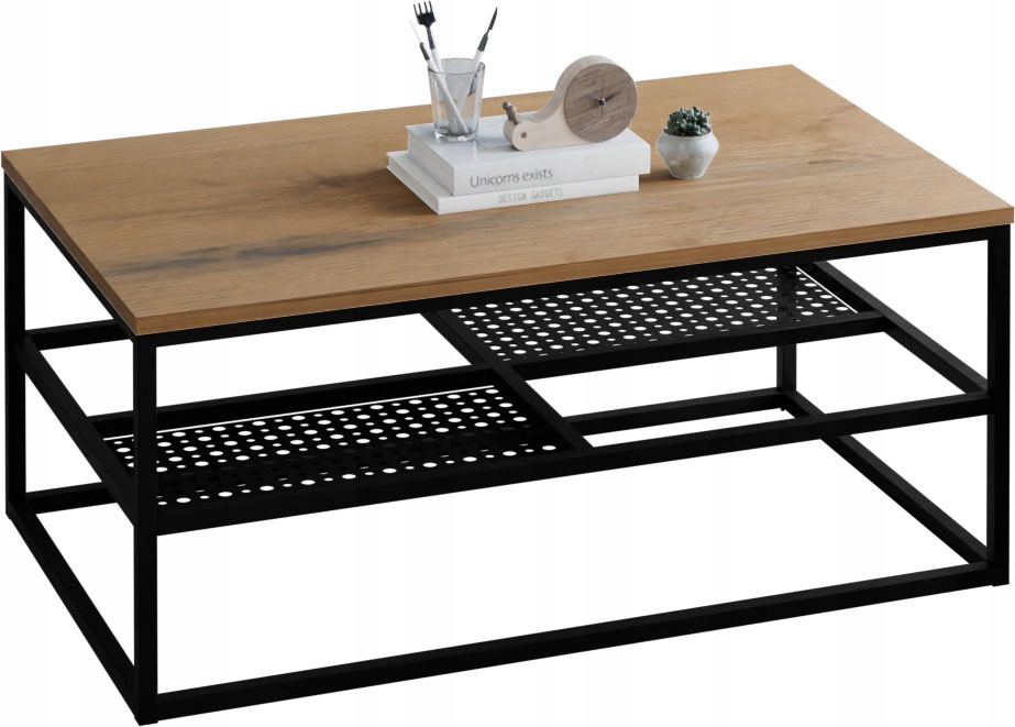 Stolik kawowy loft 100x60 z półką metalowy czarny do salonu