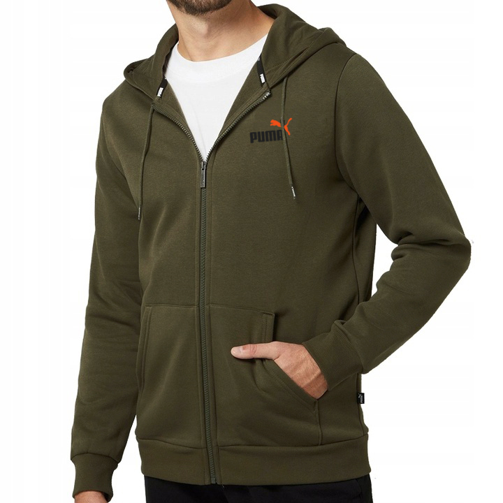 3244 Pánská Mikina Puma Rozepínací S Kapucí Bavlněná Sportovní Khaki S