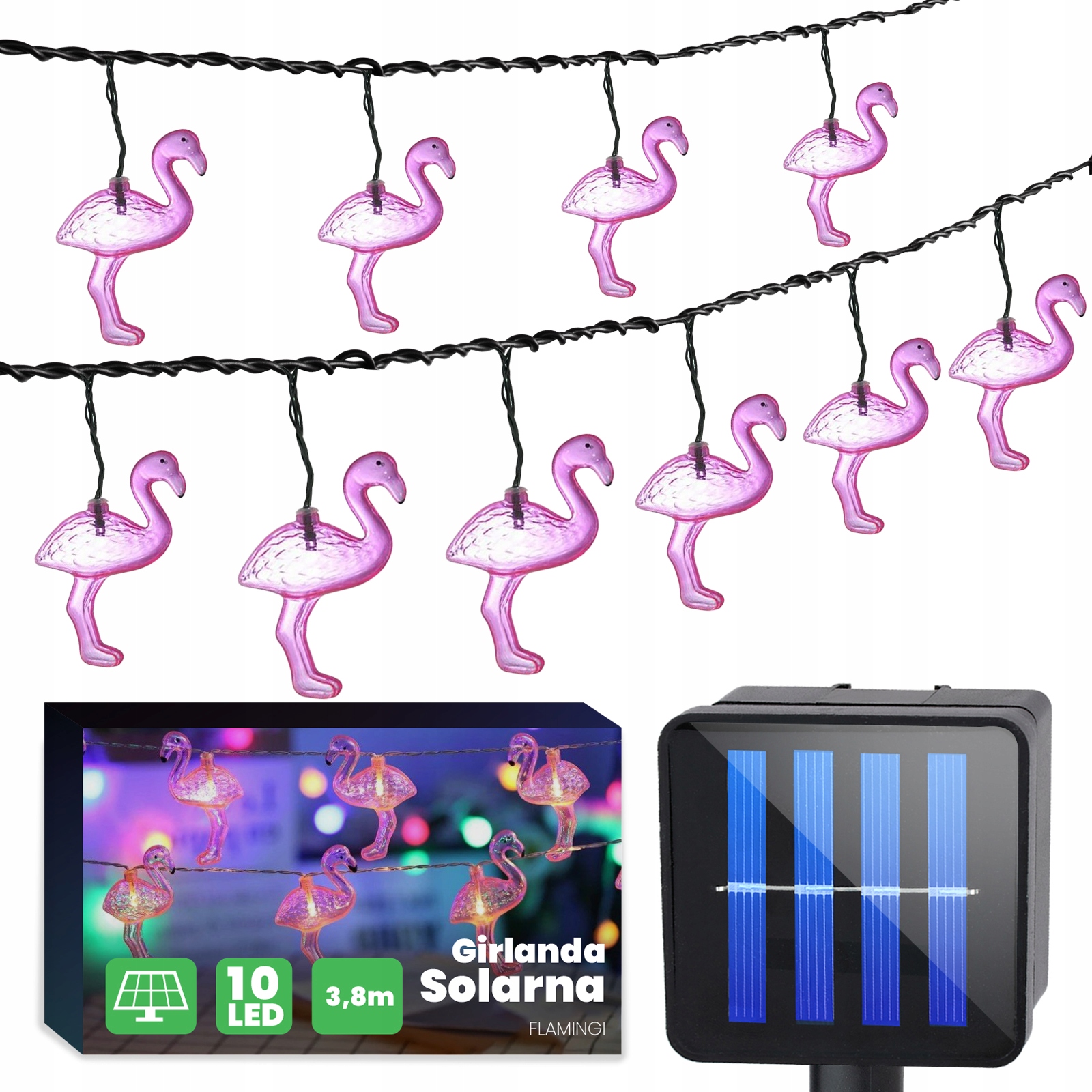 

Solarna Girlanda Ogrodowa ozdobne Flamingi 10 Led