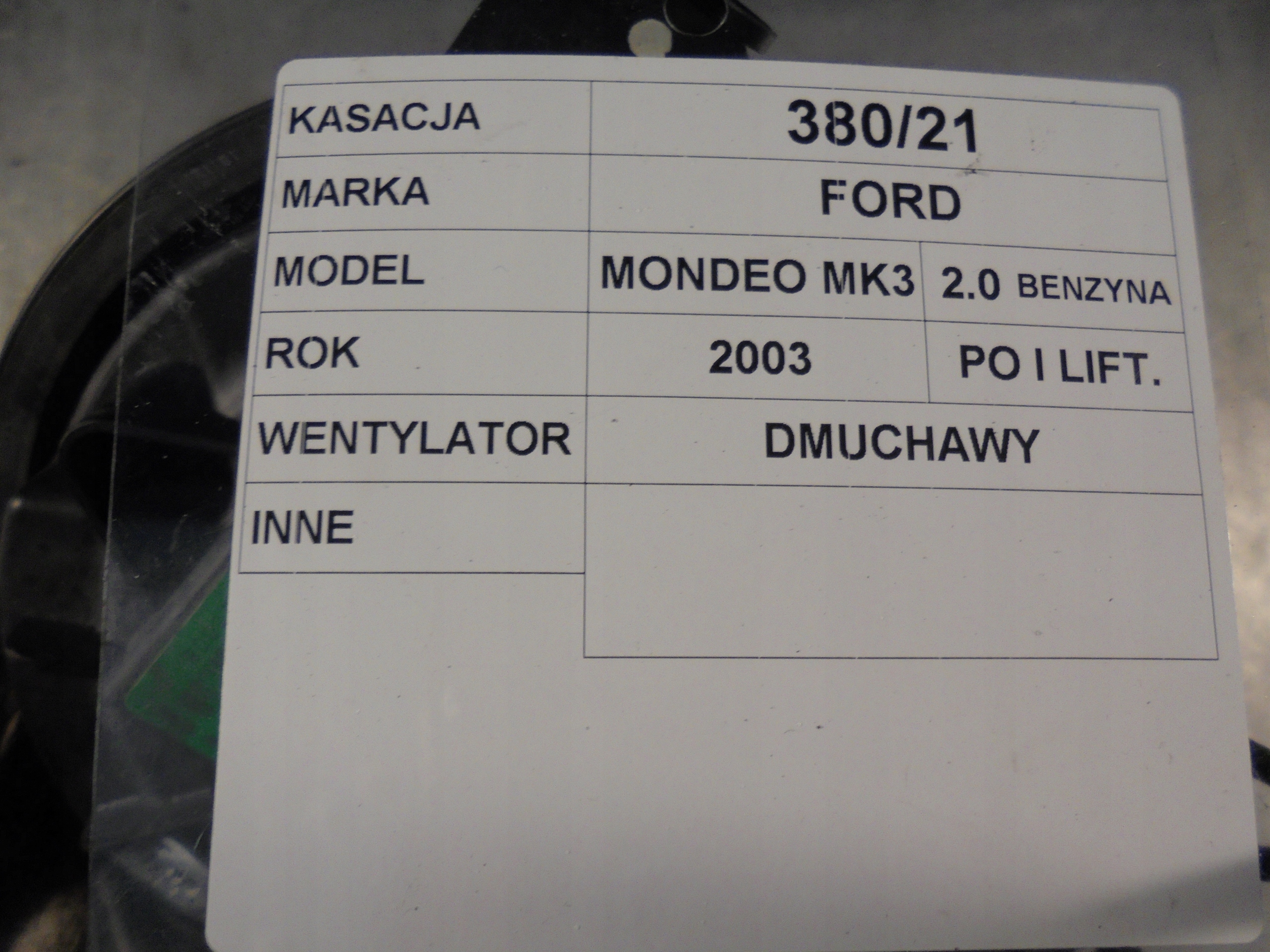 LÜFTER FORD MONDEO MK3 FL 2,0B 1S7H-18456-AD