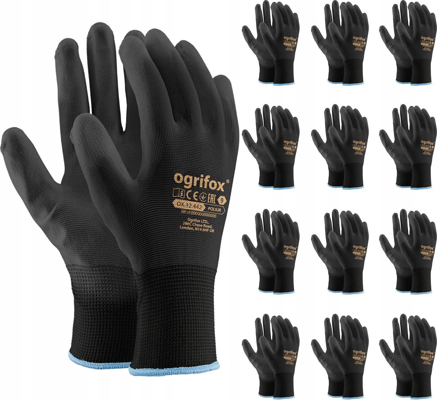 RĘKAWICE ROBOCZE WYTRZYMAŁE RĘKAWICZKI OCHRONNE POLIURETAN OGRIFOX 12 PAR