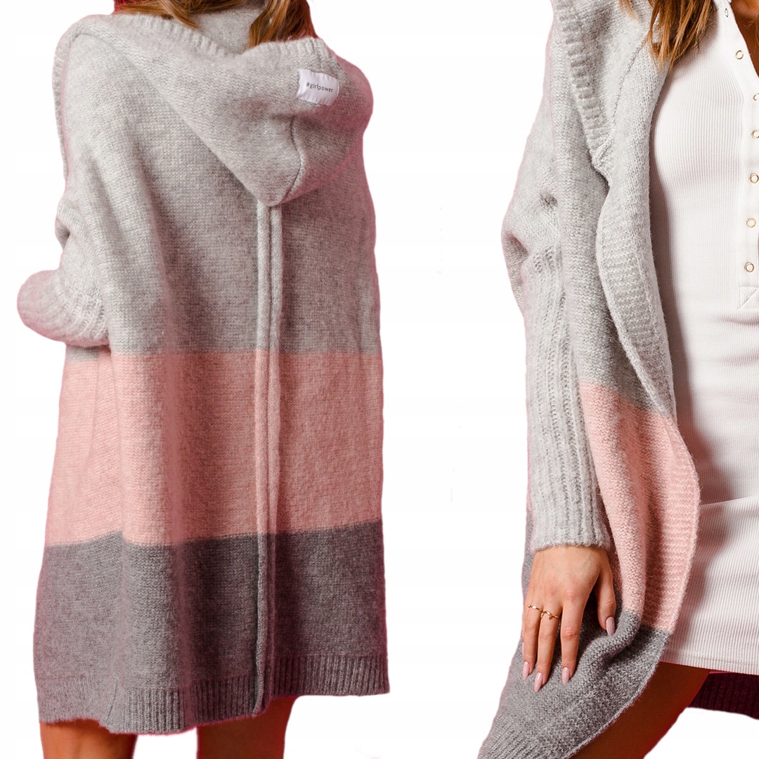 

niezapinany Kardigan oversize Sweter z Kapturem