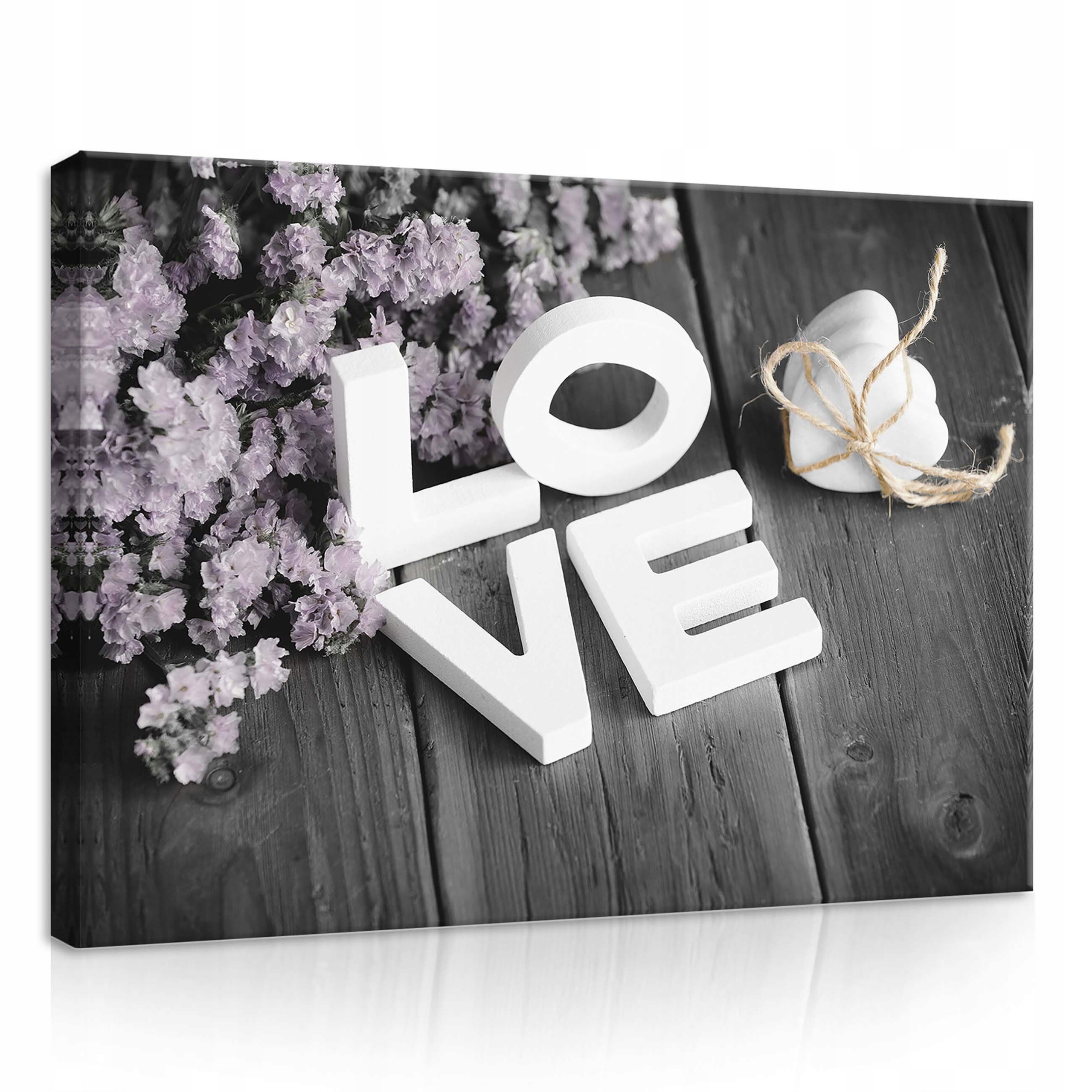 Obraz 70x50 Láska něha romantika útulné dřevěné květiny srdce bílá