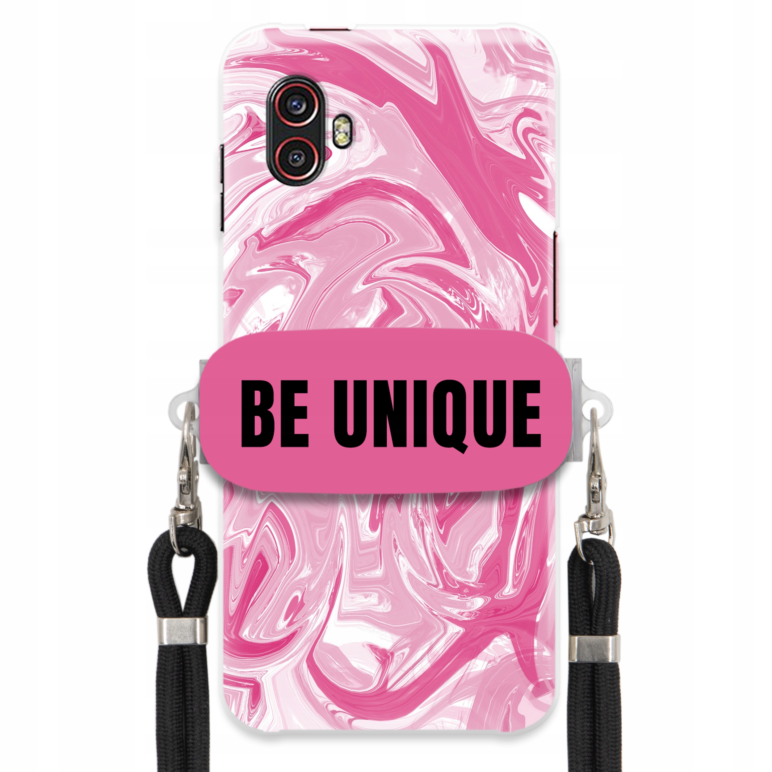 Puzdro pre Samsung Xcover 6 Pro Case držiak na šnúrku Čierna ružová Mramor Unique