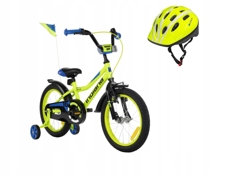 Rower dziecięcy Indiana Rock Kid 16 cali Limonkowy Kask (rozmiar S)