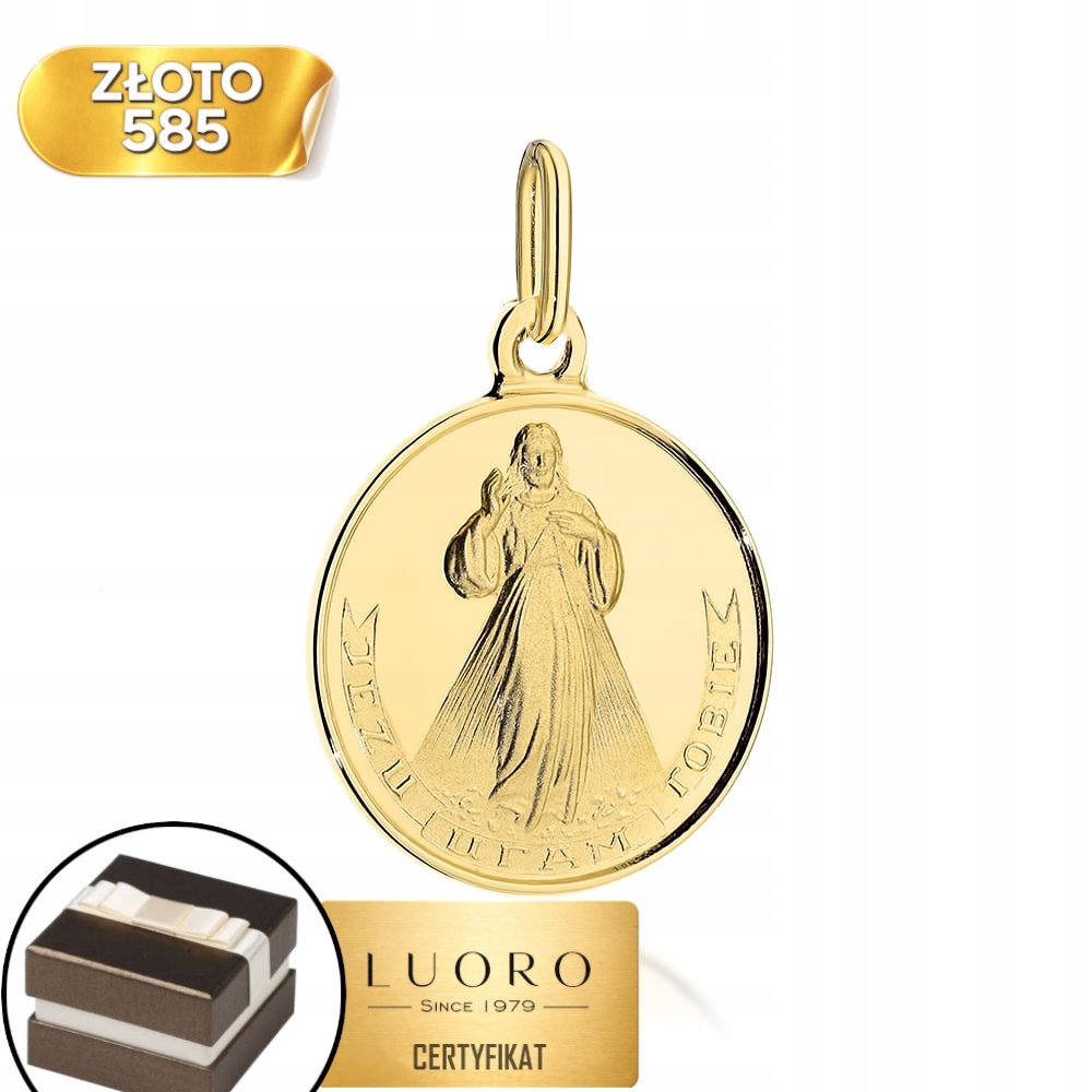 Zlatý Medailonek 585 14K Ježíš Milosrdný Žluté Zlato 2,4 CM Elegantní
