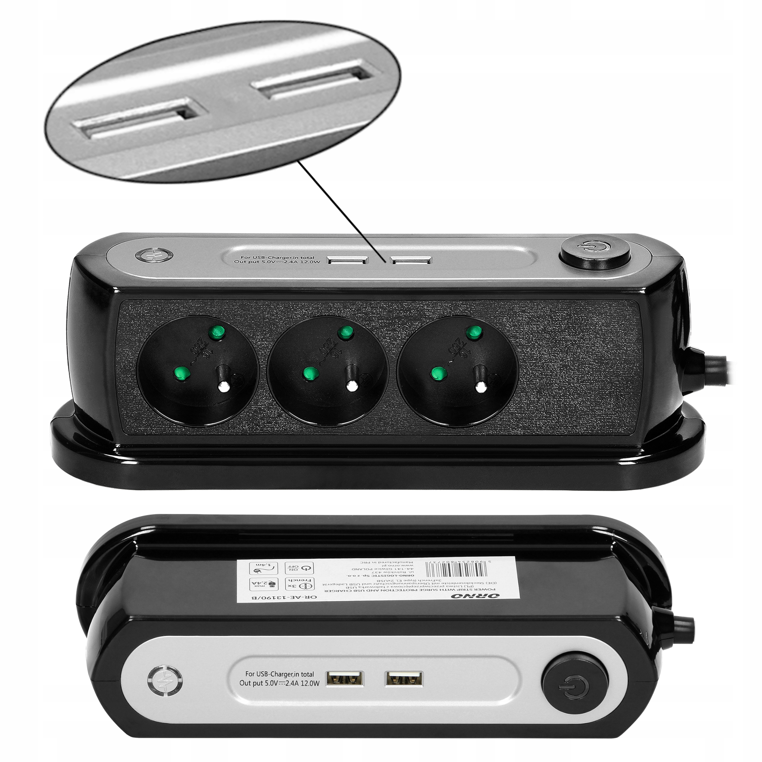 

Gniazda Nabiurkowe 3xGNIAZDO + 2xUSB + Kabel 1,4M