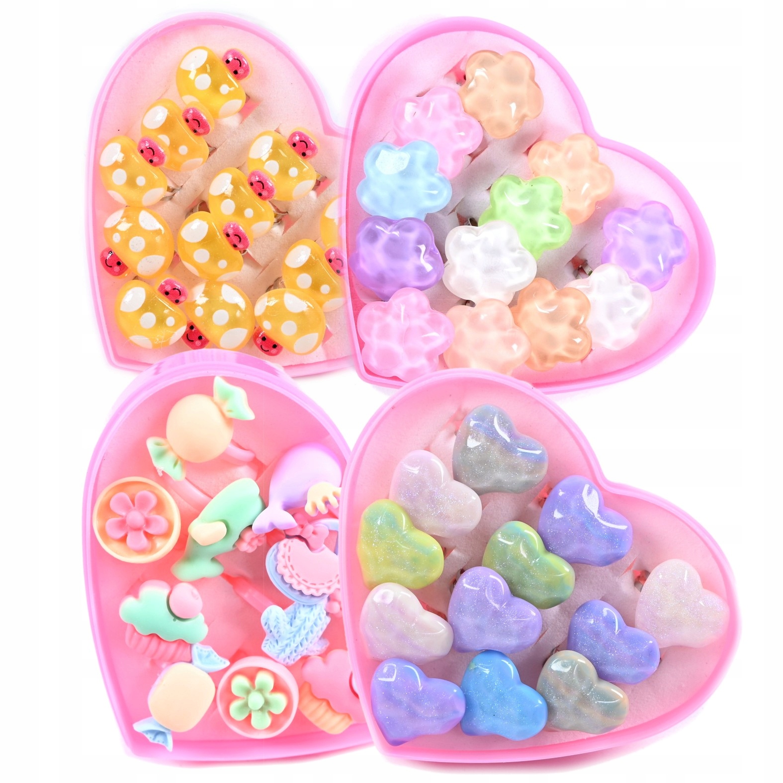 ZESTAW PIERŚCIONKÓW DLA DZIEWCZYNEK RÓŻNE WZORY DUŻY ZESTAW 48SZT