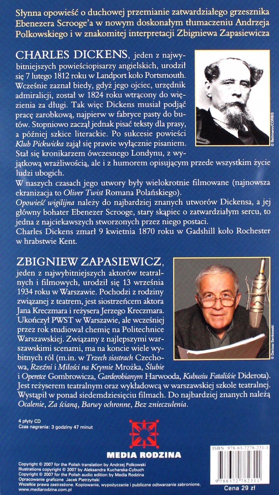 OPOWIEŚĆ WIGILIJNA - CHARLES DICKENS [AUDIOBOOK] [4CD] Stan opakowania oryginalne
