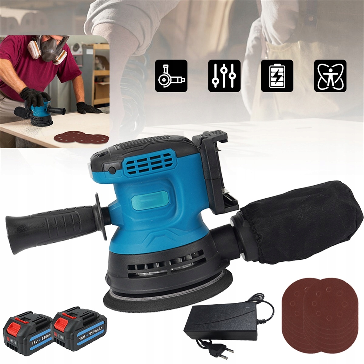 3 Rychlosti Bezdrátová Bruska S 12 Listy Brusného Papíru