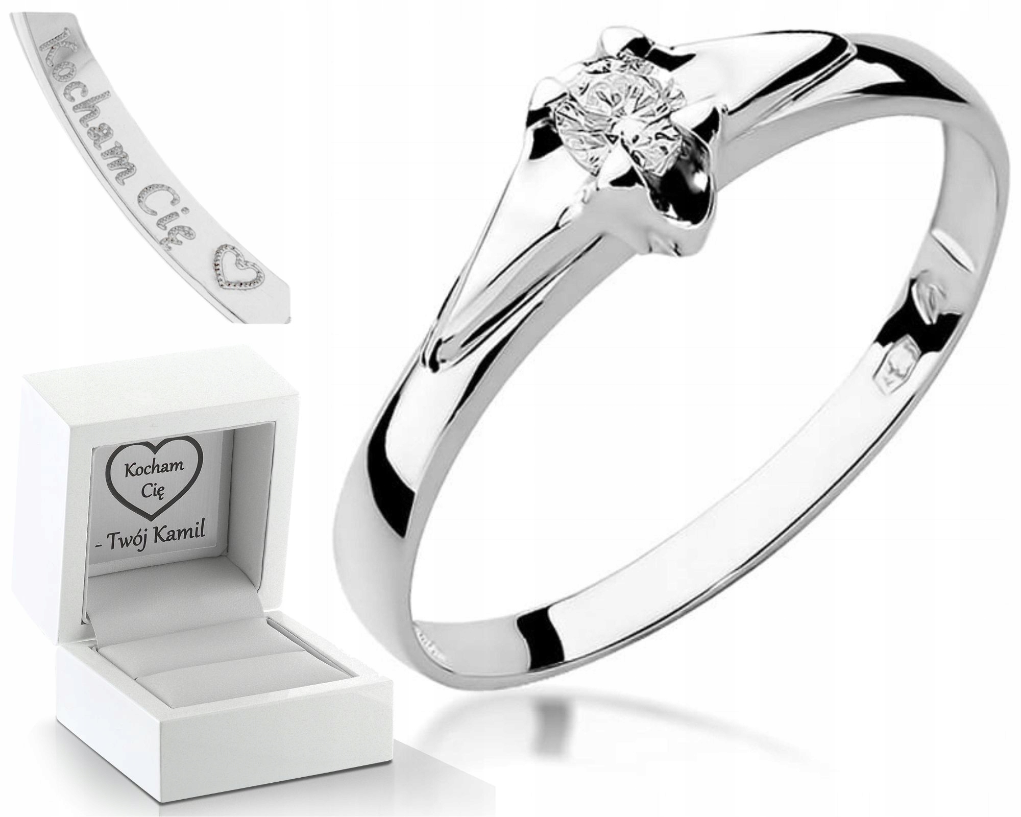 Zásnubní Prstýnek Diamant Bílé Zlato Gravírování 585 Dárek Bonus