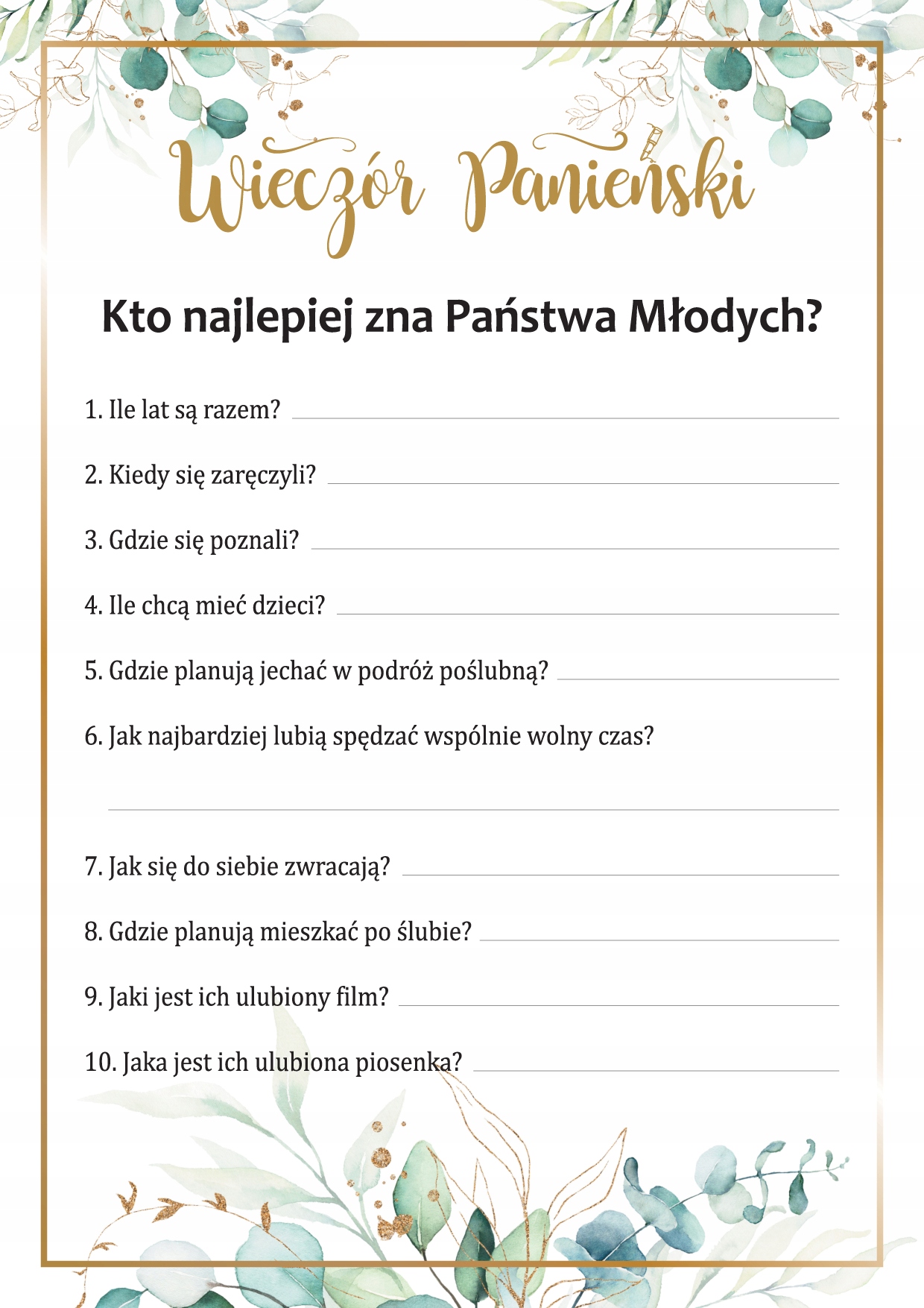 

Gra Test na Wieczór Panieński Panna Młoda