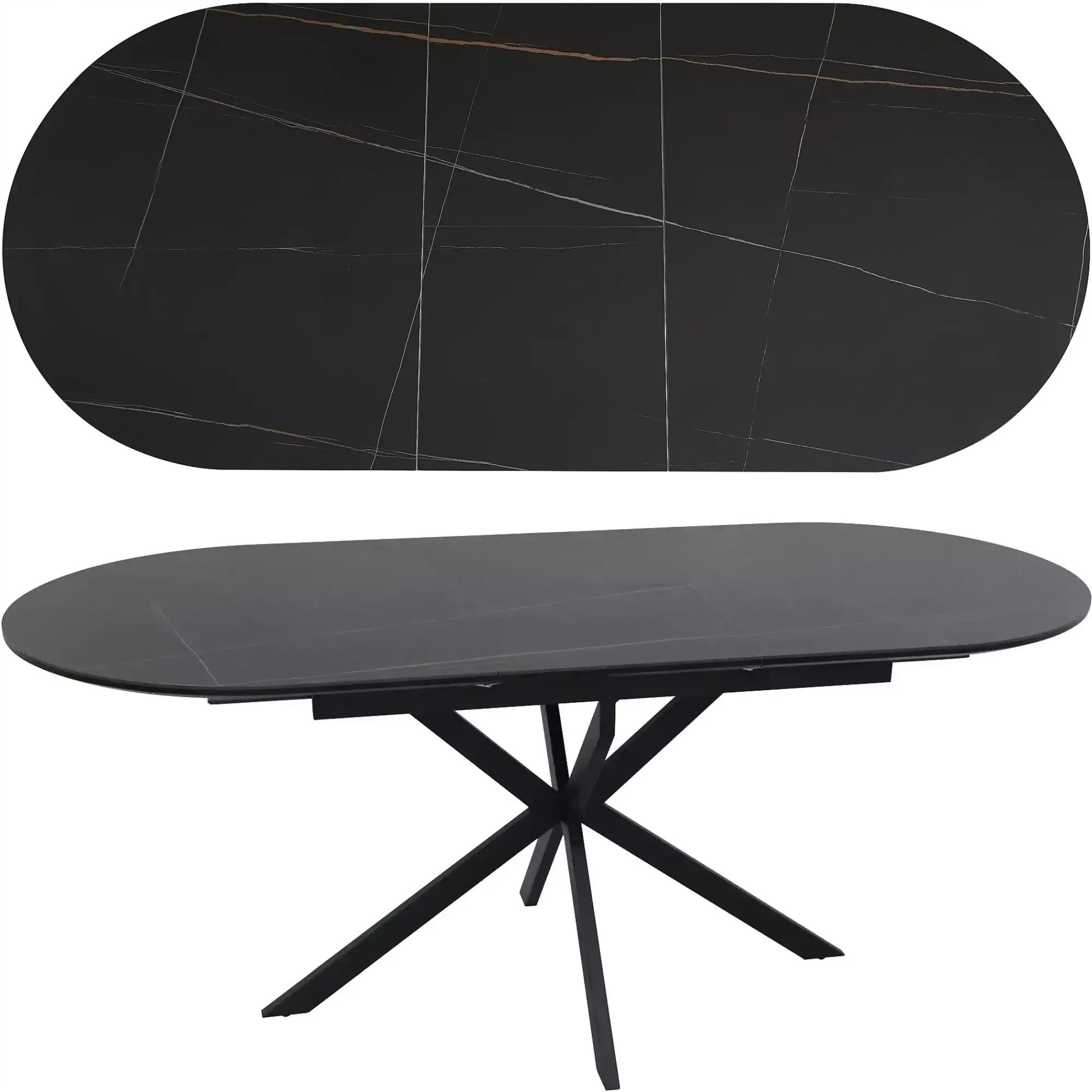 Stół Rozkładany Ceramiczny Czarny Mat 140-180x80 Owalny Luksus Gaston Signa