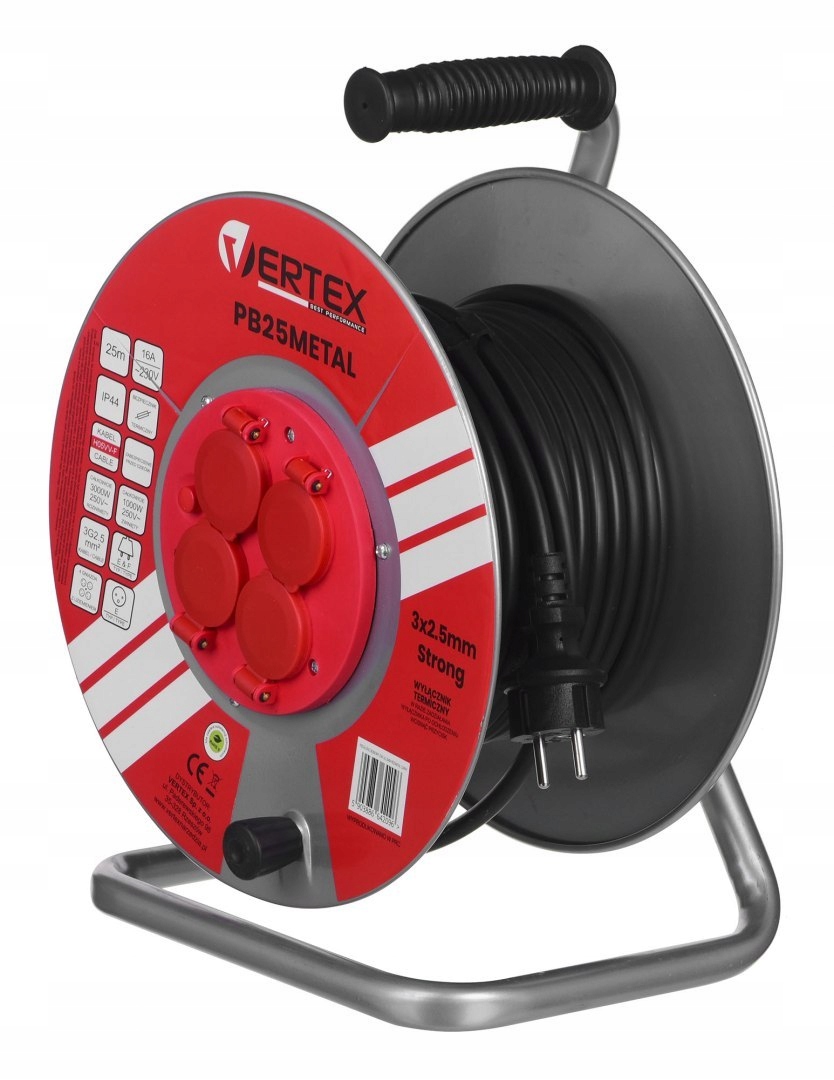 

Przedłużacz bębnowy Vertex 25M 3x2,5mm PB25METAL