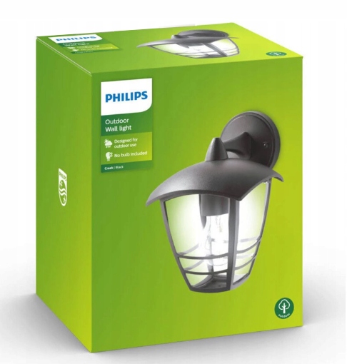 PHILIPS LAMPA ogrodowa LED KINKIET elewacyjny CREEK E27 czarna LATARNIA Zasilanie sieciowe