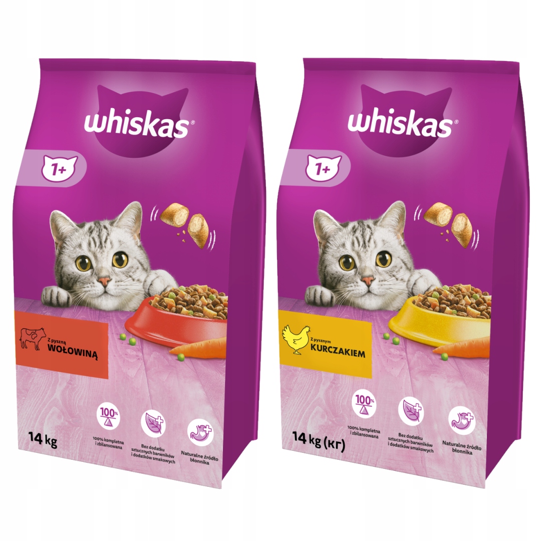 Levně Whiskas Adult Kuře, Adult Hovězí Maso 2x14 kg krmivo