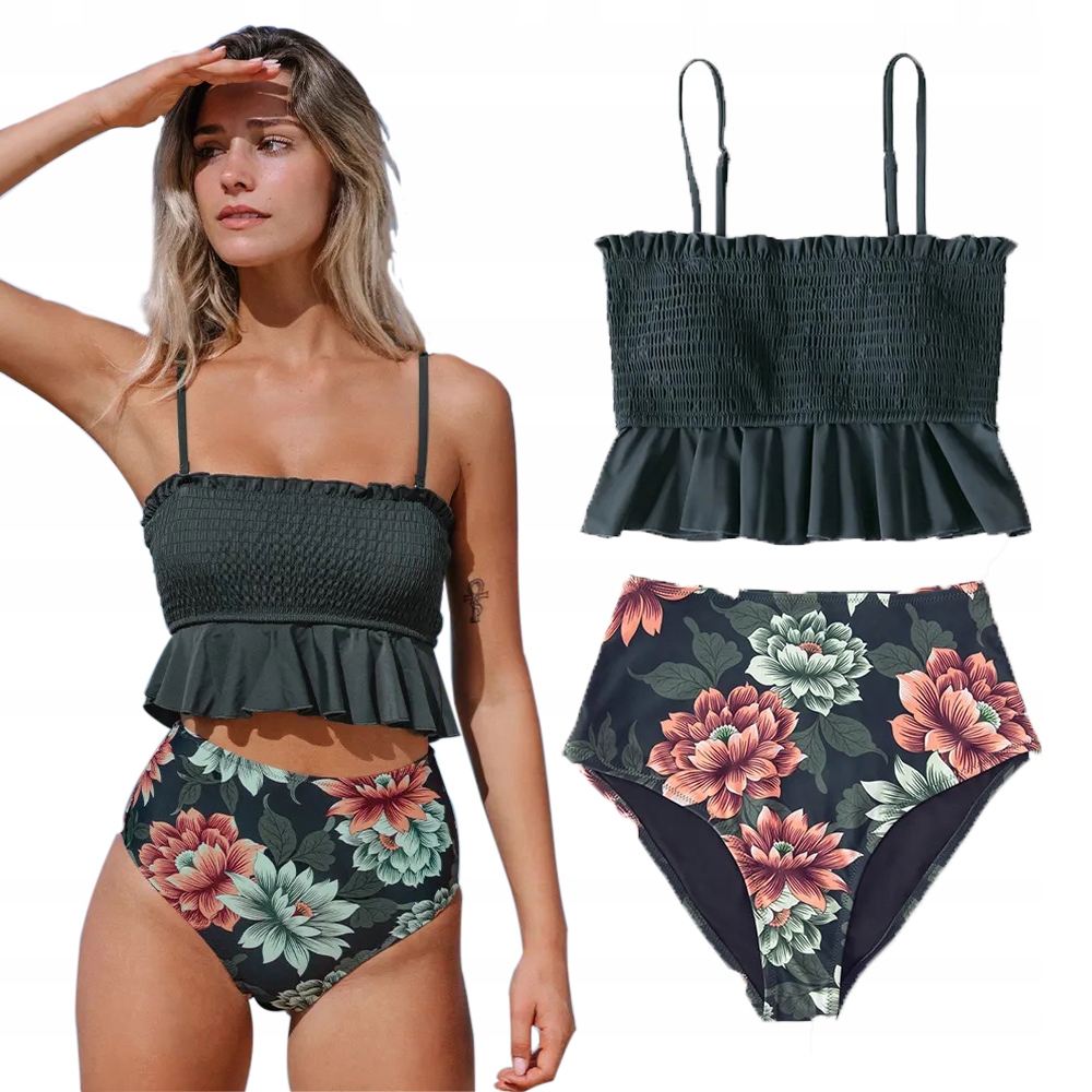 STRÓJ KĄPIELOWY DWUCZĘŚCIOWY BIKINI WYSOKI STAN MODELUJĄCY DAMSKI SZARY M Marka Inna marka